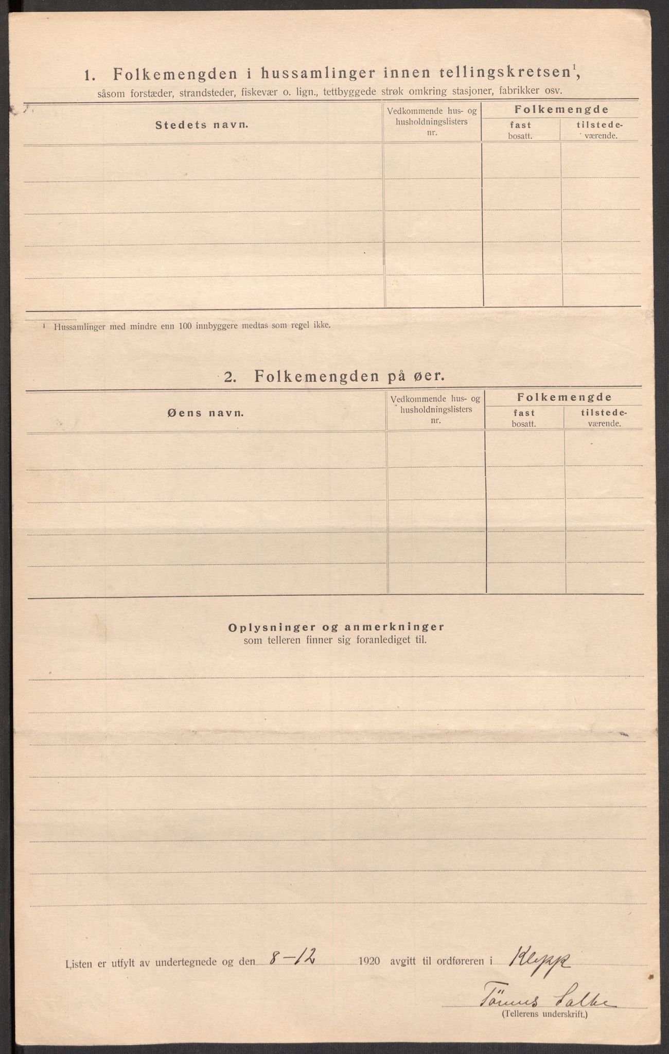 SAST, 1920 census for Klepp, 1920, p. 24