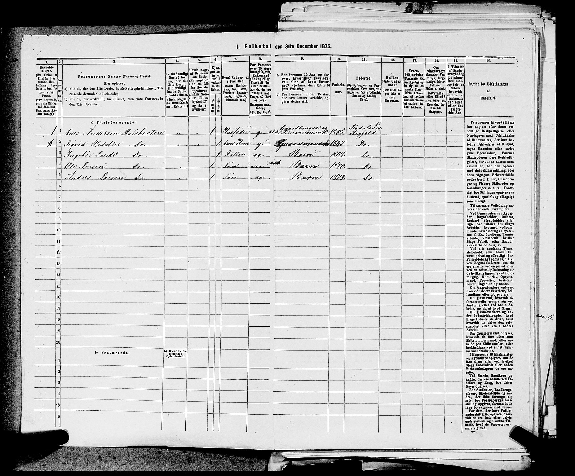 SAKO, 1875 census for 0621P Sigdal, 1875, p. 2134