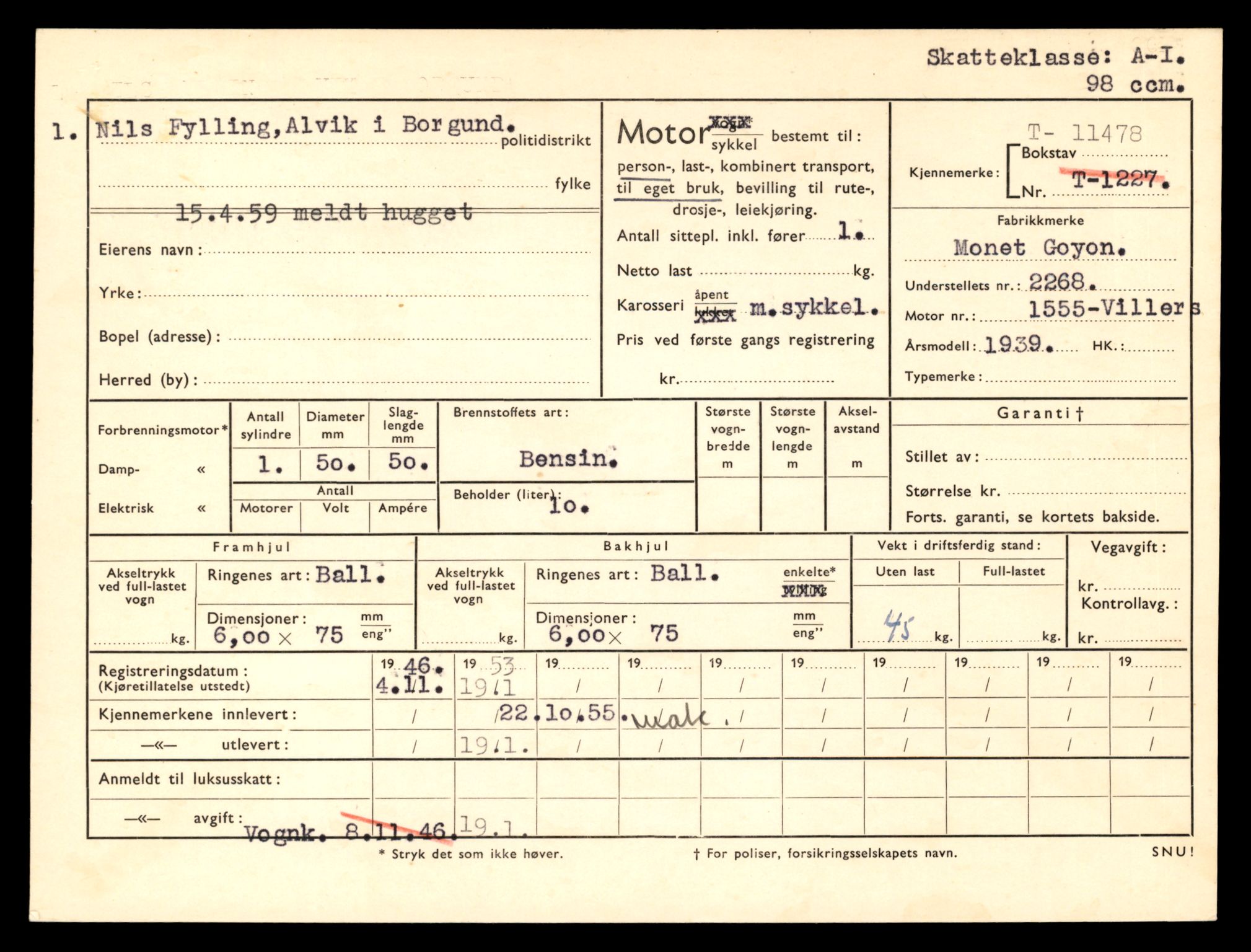 Møre og Romsdal vegkontor - Ålesund trafikkstasjon, AV/SAT-A-4099/F/Fe/L0029: Registreringskort for kjøretøy T 11430 - T 11619, 1927-1998, p. 875