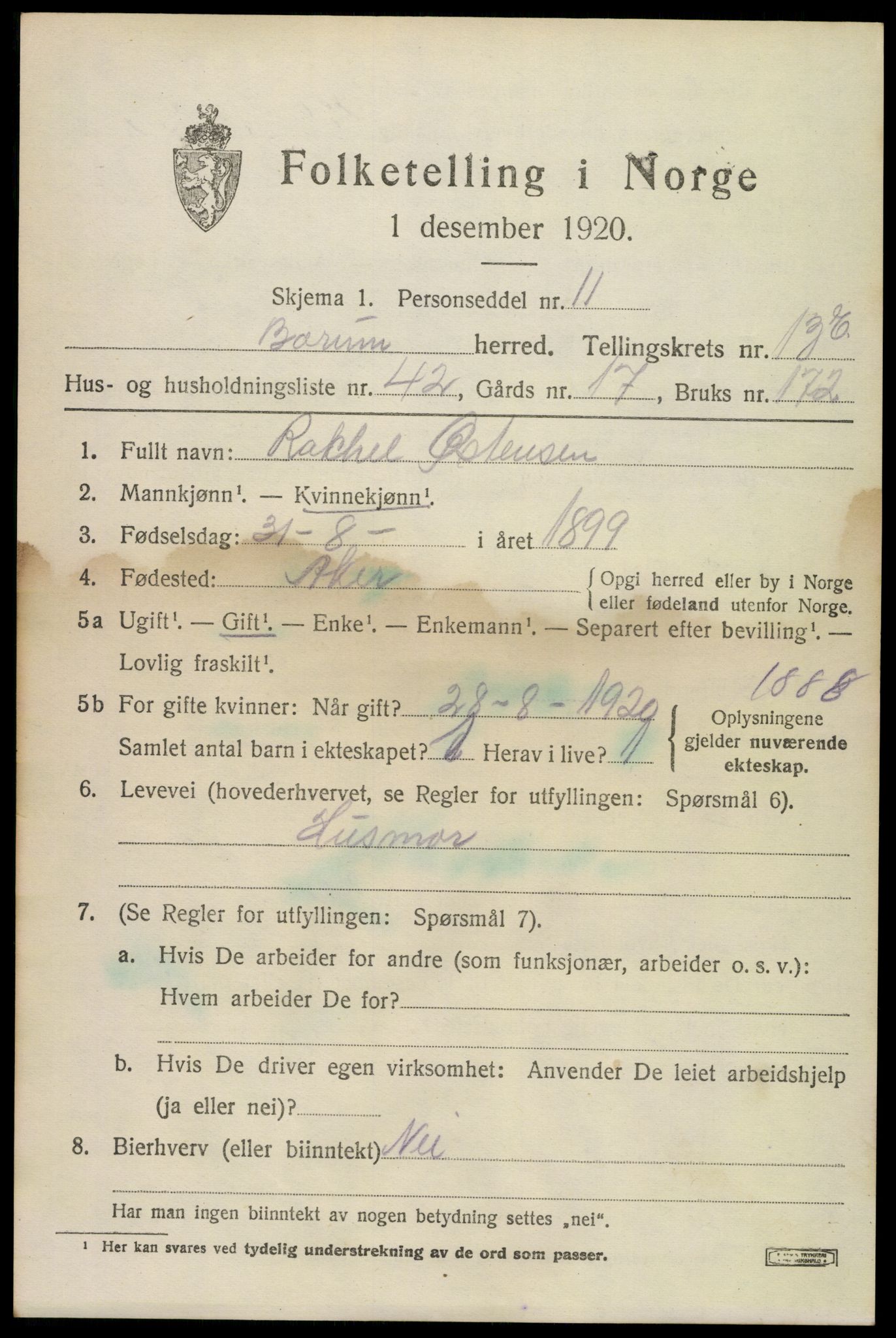 SAO, 1920 census for Bærum, 1920, p. 38382