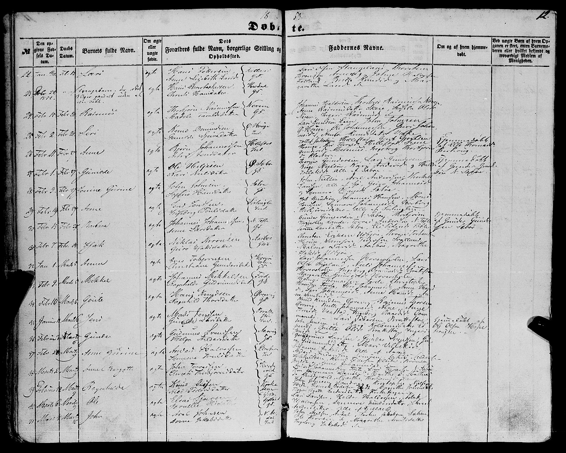 Fjelberg sokneprestembete, AV/SAB-A-75201/H/Haa: Parish register (official) no. A 7, 1851-1867, p. 12