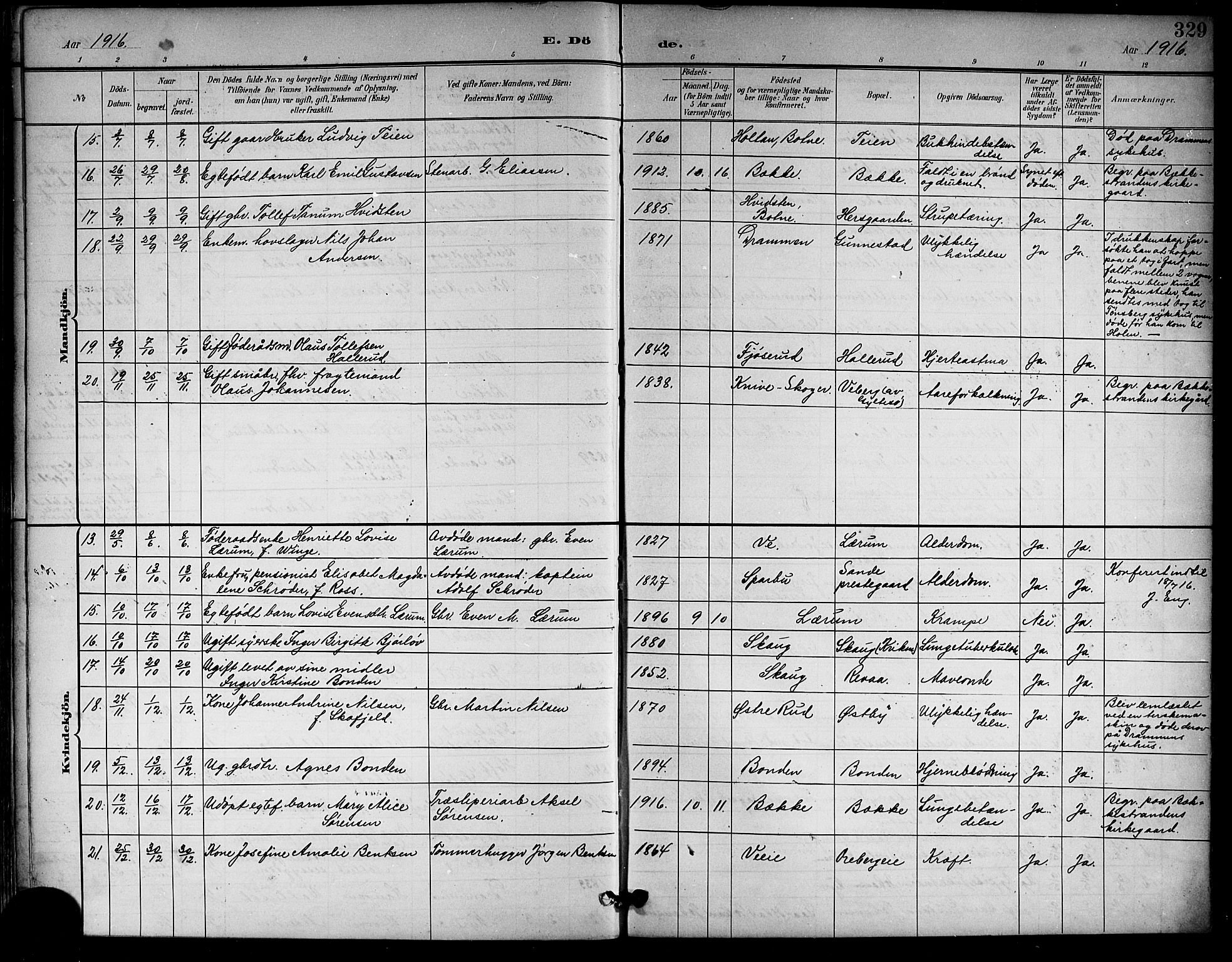Sande Kirkebøker, SAKO/A-53/G/Ga/L0004: Parish register (copy) no. 4, 1895-1918, p. 329
