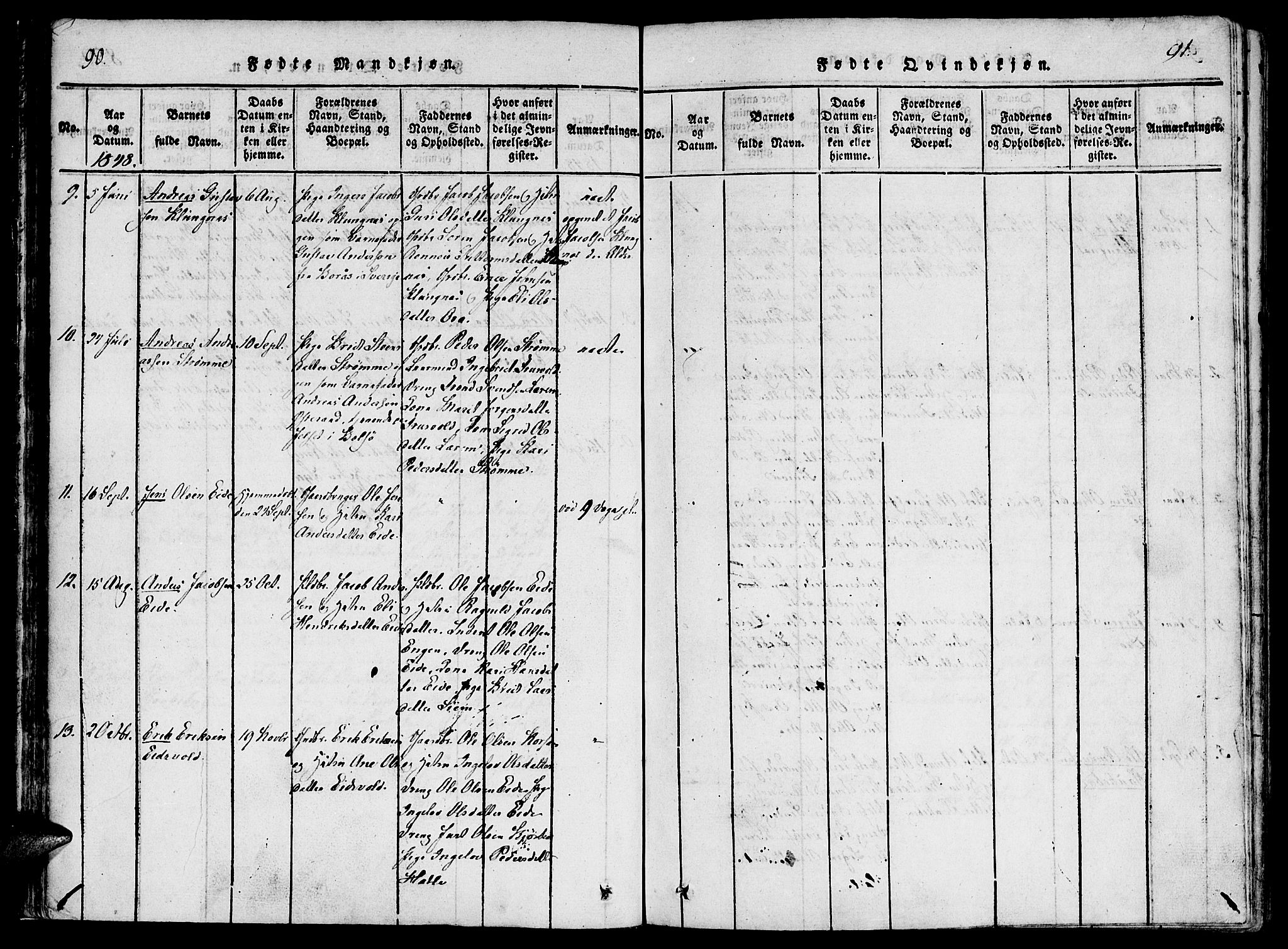 Ministerialprotokoller, klokkerbøker og fødselsregistre - Møre og Romsdal, AV/SAT-A-1454/542/L0551: Parish register (official) no. 542A01, 1818-1853, p. 90-91