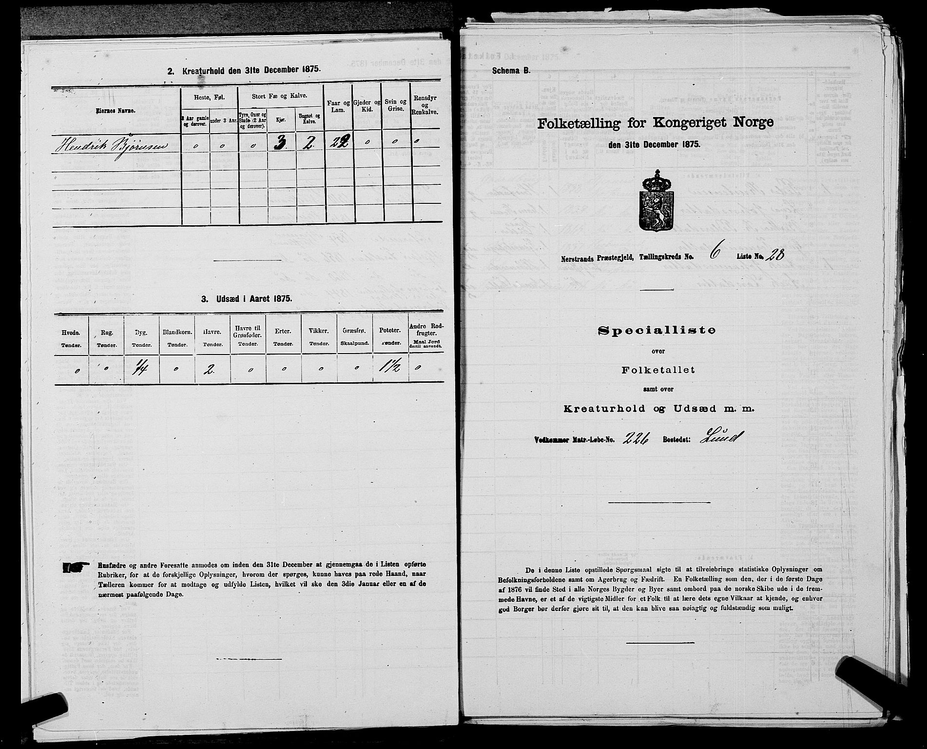 SAST, 1875 census for 1139P Nedstrand, 1875, p. 694