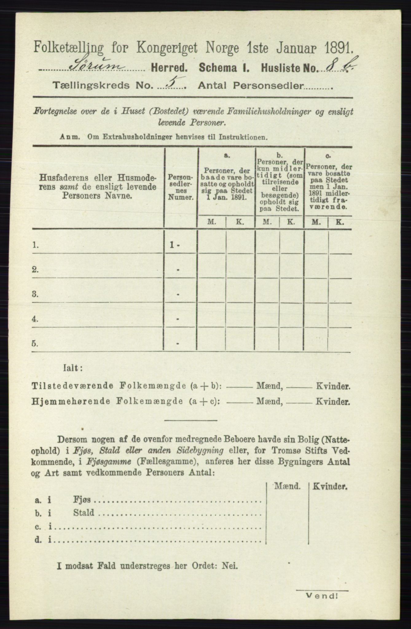 RA, 1891 census for 0226 Sørum, 1891, p. 2253