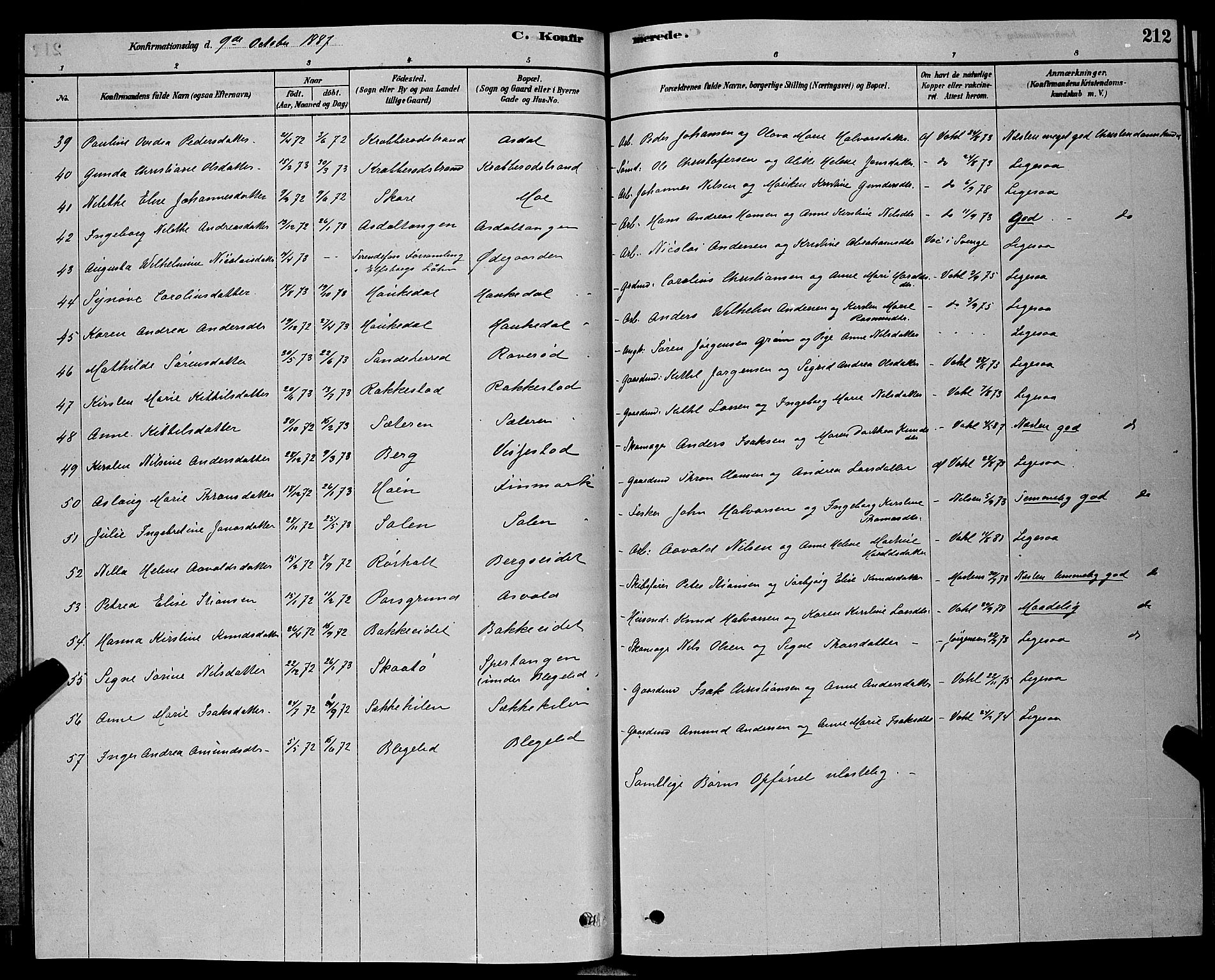 Bamble kirkebøker, AV/SAKO-A-253/G/Ga/L0008: Parish register (copy) no. I 8, 1878-1888, p. 212