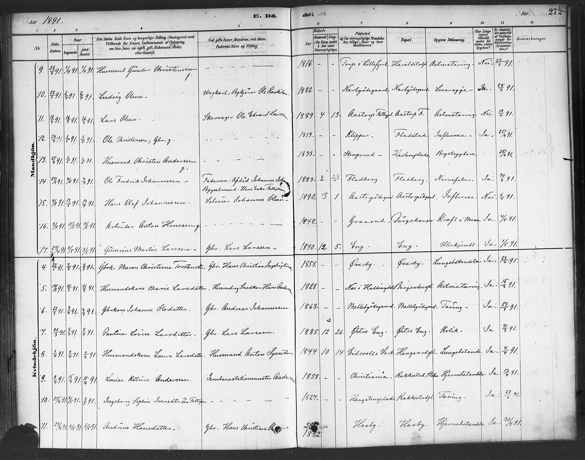 Rakkestad prestekontor Kirkebøker, AV/SAO-A-2008/F/Fa/L0012: Parish register (official) no. I 12, 1878-1893, p. 272