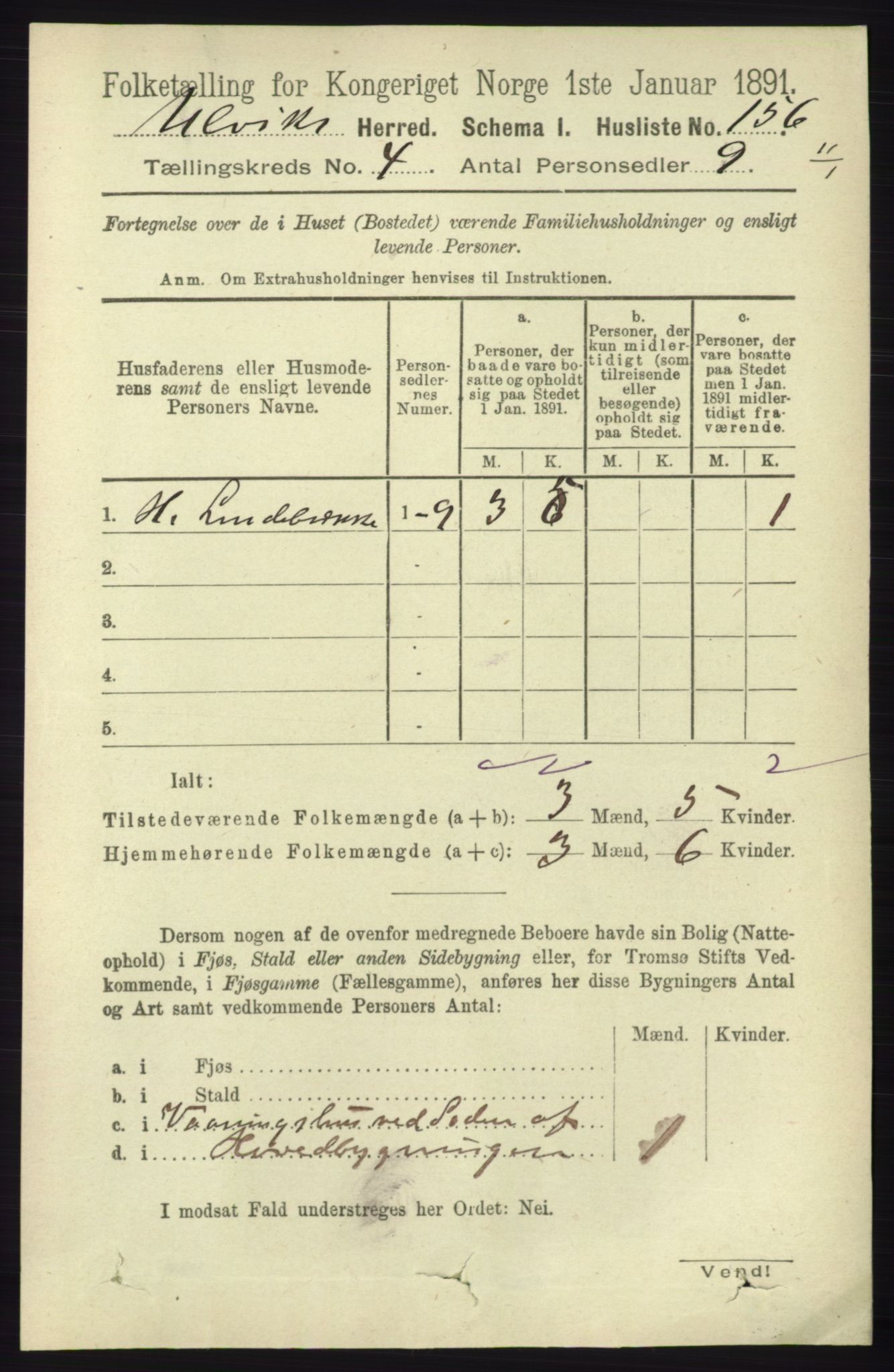RA, 1891 census for 1233 Ulvik, 1891, p. 586