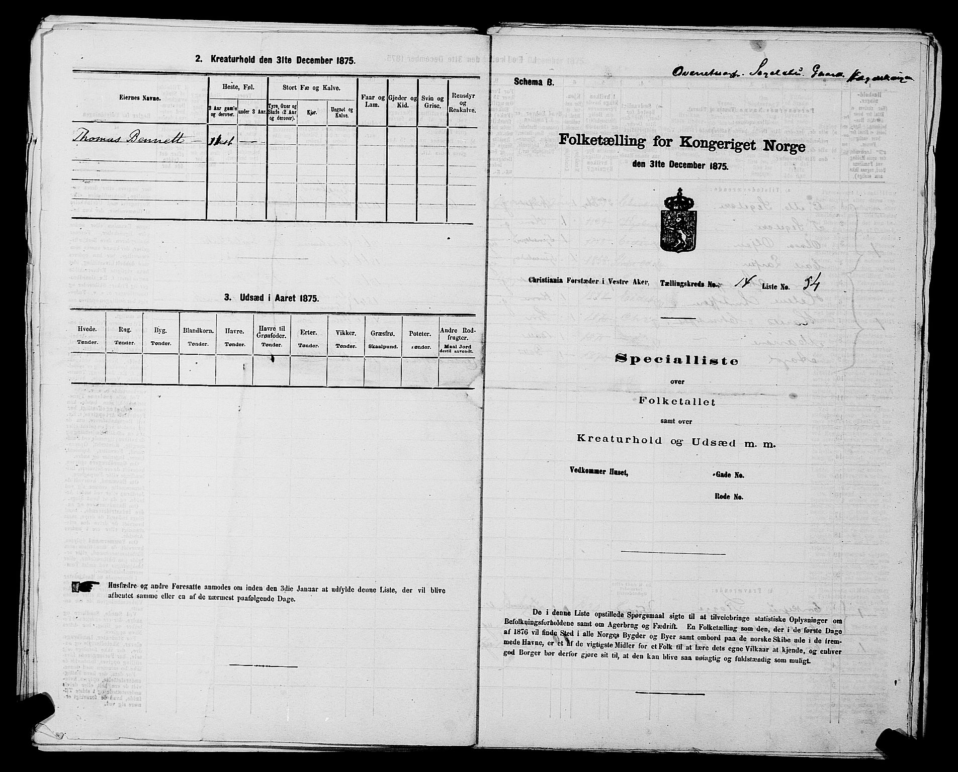 RA, 1875 census for 0218aP Vestre Aker, 1875, p. 2353