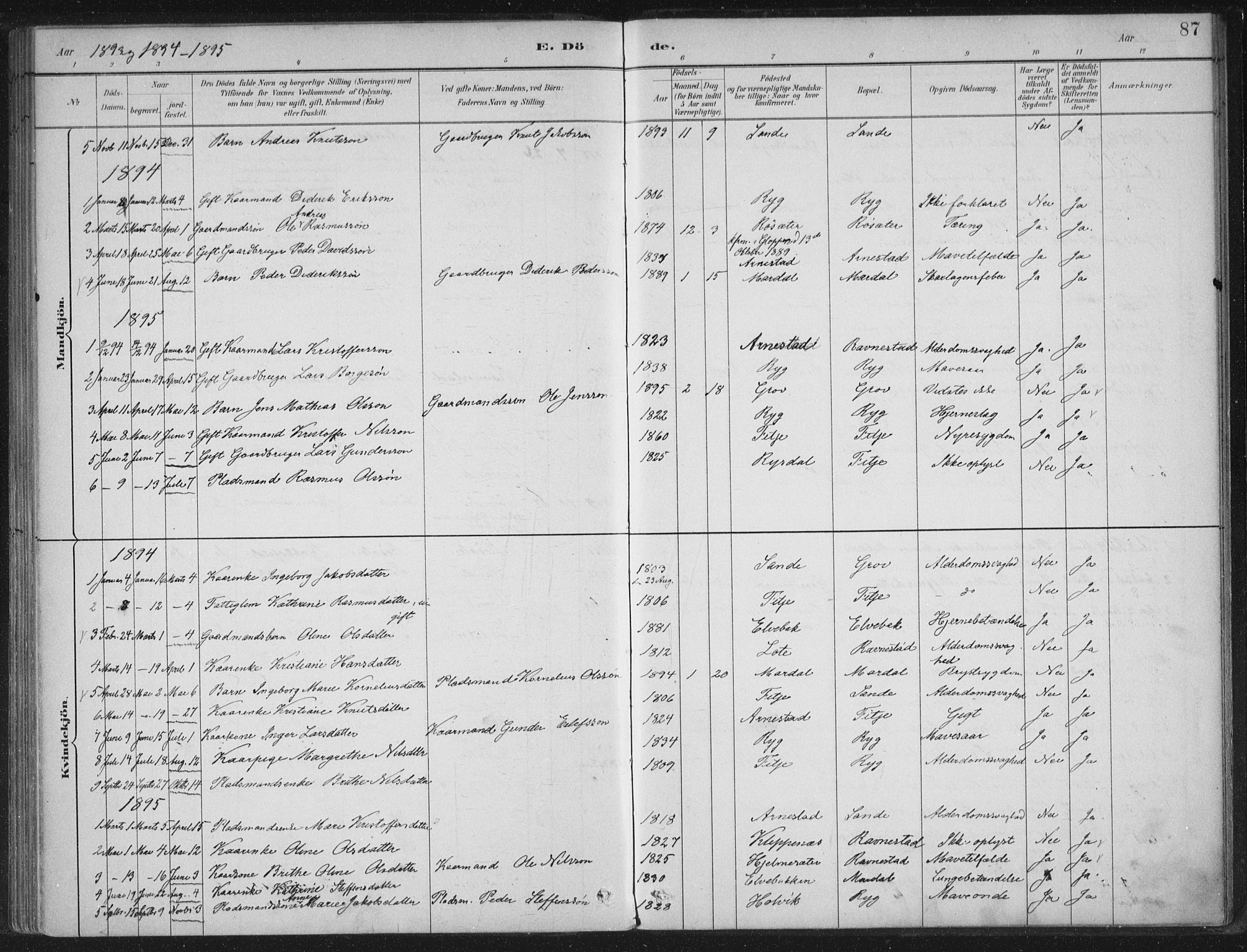 Gloppen sokneprestembete, SAB/A-80101/H/Haa/Haad/L0001: Parish register (official) no. D  1, 1885-1910, p. 87