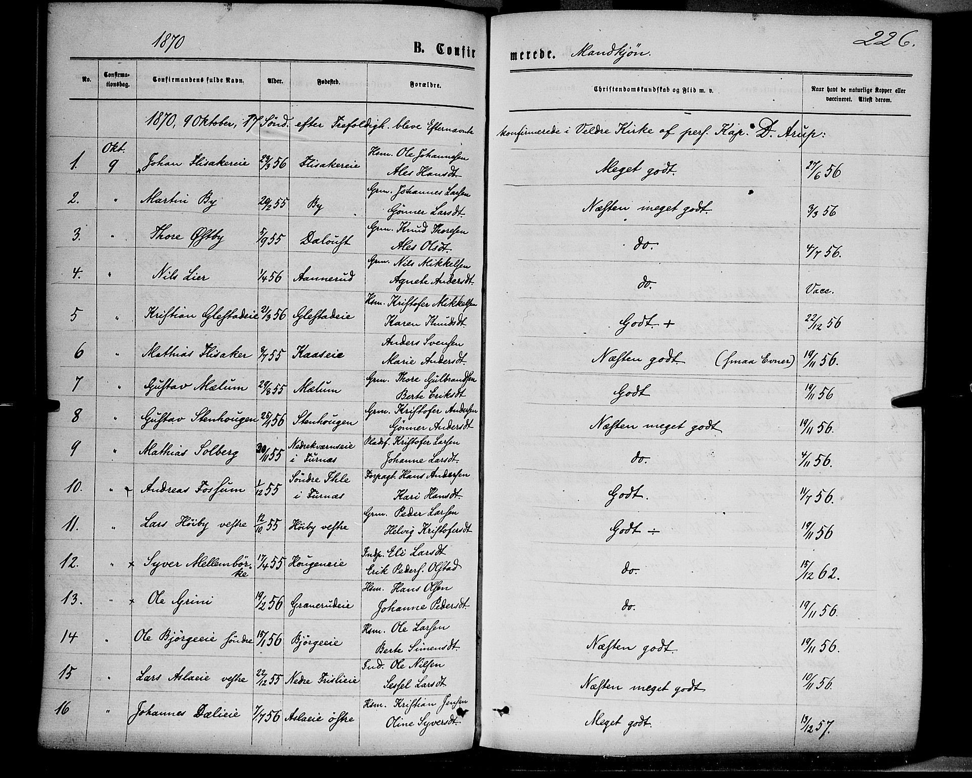 Ringsaker prestekontor, AV/SAH-PREST-014/K/Ka/L0011: Parish register (official) no. 11, 1870-1878, p. 226