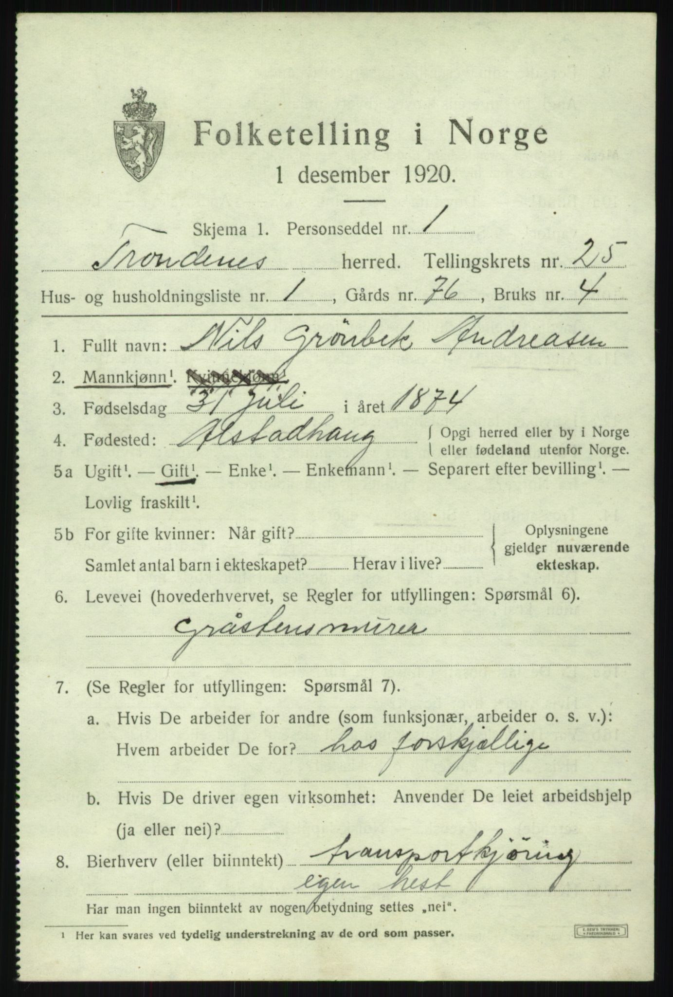 SATØ, 1920 census for Trondenes, 1920, p. 18406