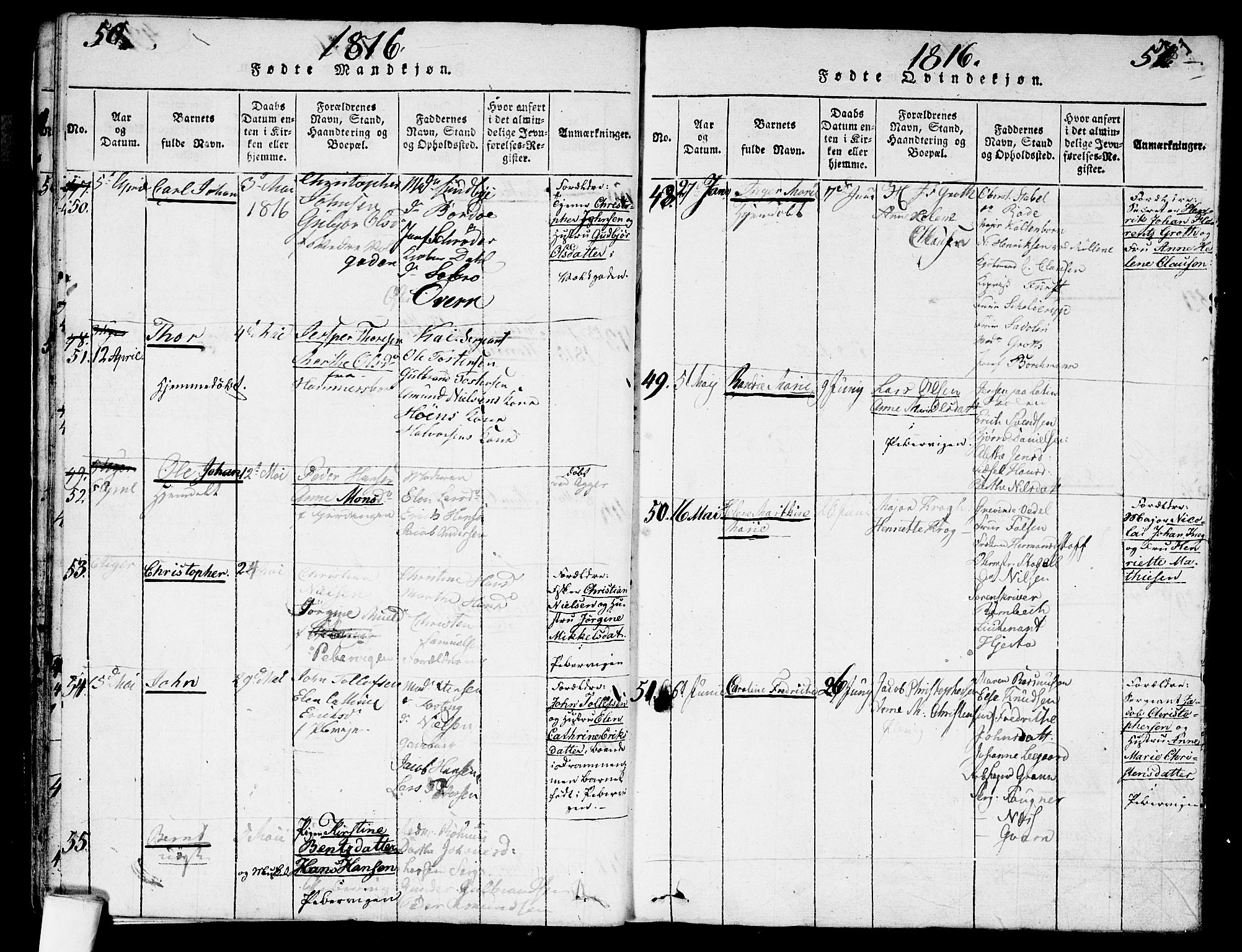 Garnisonsmenigheten Kirkebøker, AV/SAO-A-10846/G/Ga/L0003: Parish register (copy) no. 3, 1815-1819, p. 50-51