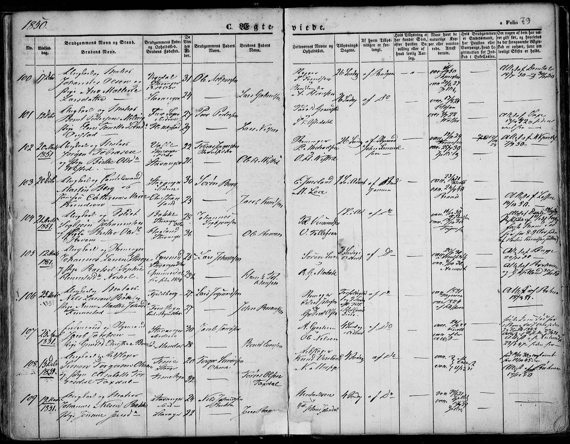 Domkirken sokneprestkontor, AV/SAST-A-101812/001/30/30BA/L0015: Parish register (official) no. A 14, 1842-1857, p. 79