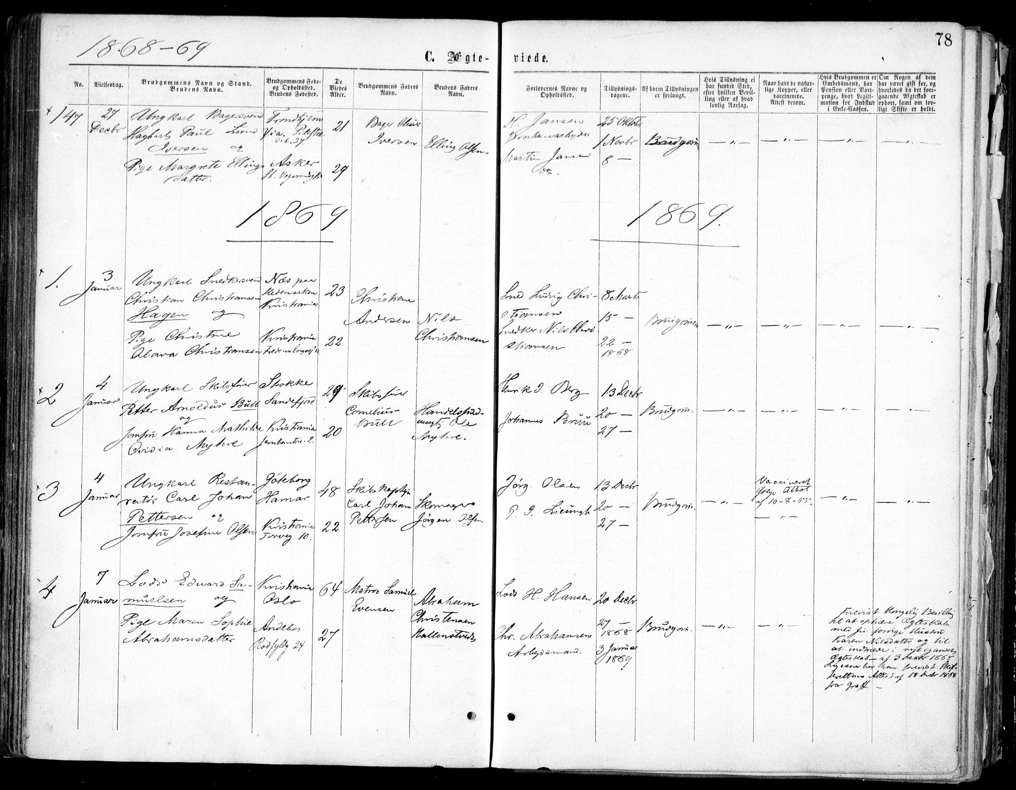 Oslo domkirke Kirkebøker, SAO/A-10752/F/Fa/L0021: Parish register (official) no. 21, 1865-1884, p. 78