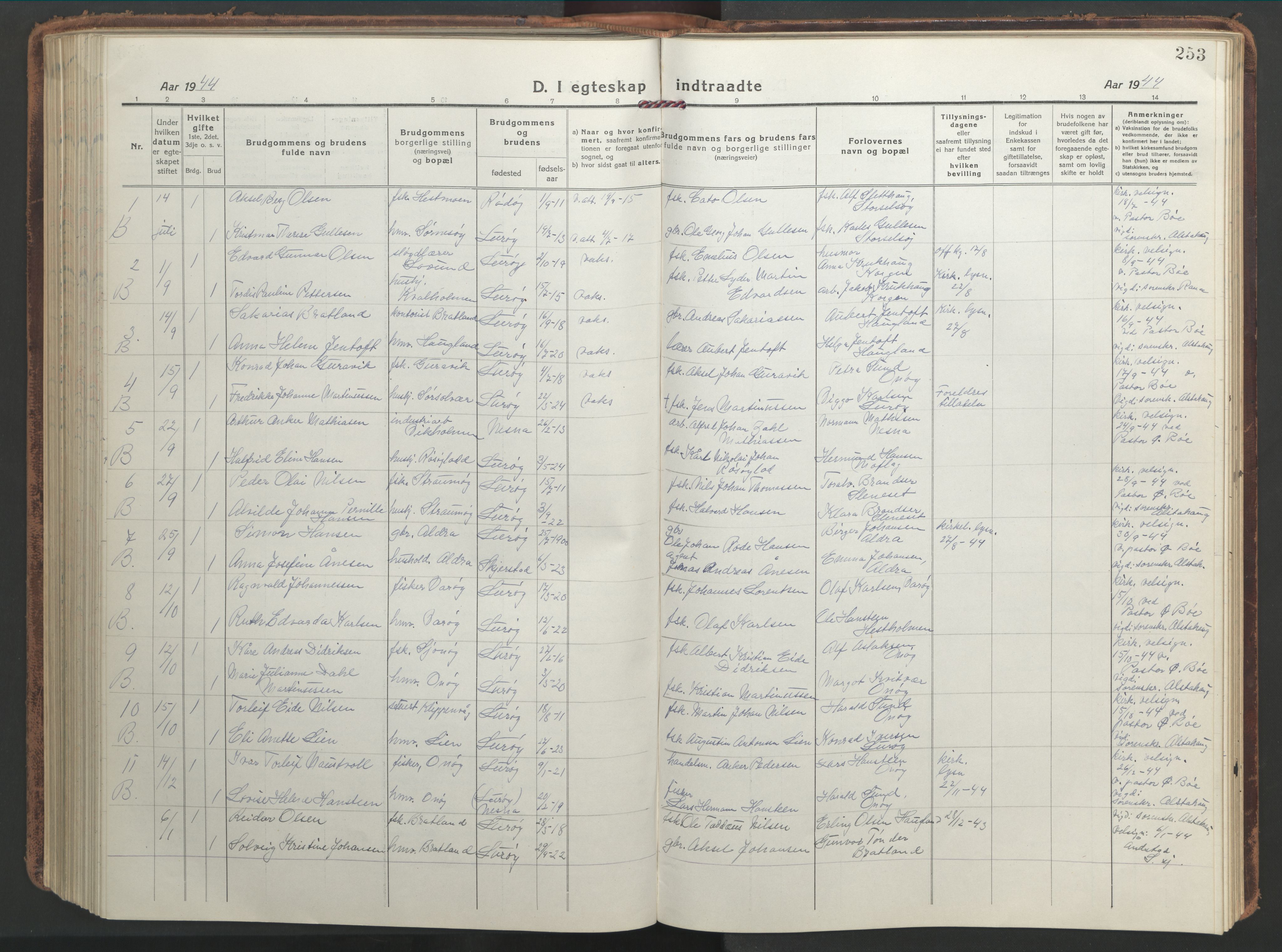 Ministerialprotokoller, klokkerbøker og fødselsregistre - Nordland, SAT/A-1459/839/L0574: Parish register (copy) no. 839C04, 1918-1950, p. 253