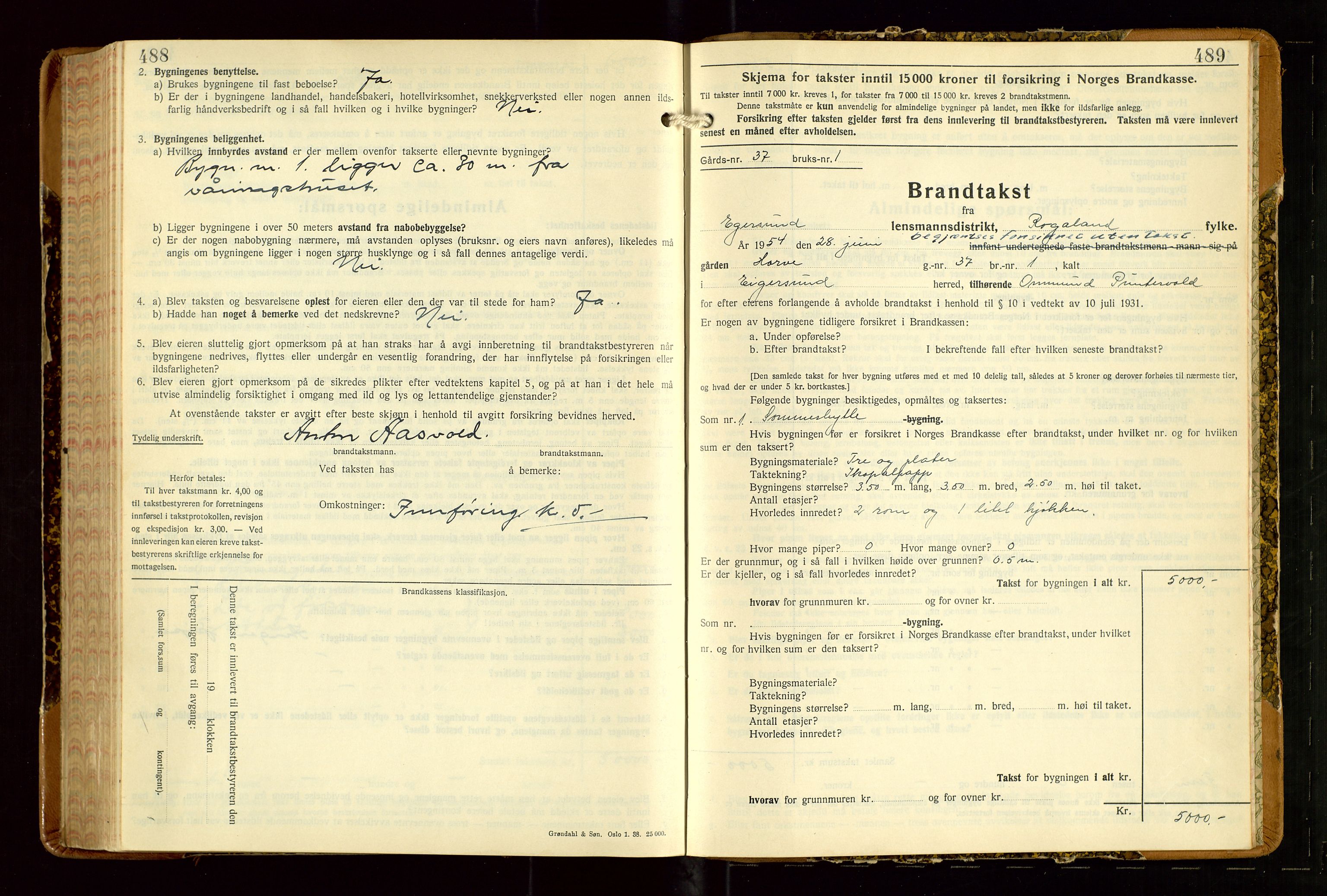 Eigersund lensmannskontor, AV/SAST-A-100171/Gob/L0007: "Brandtakstprotokoll", 1938-1955, p. 488-489