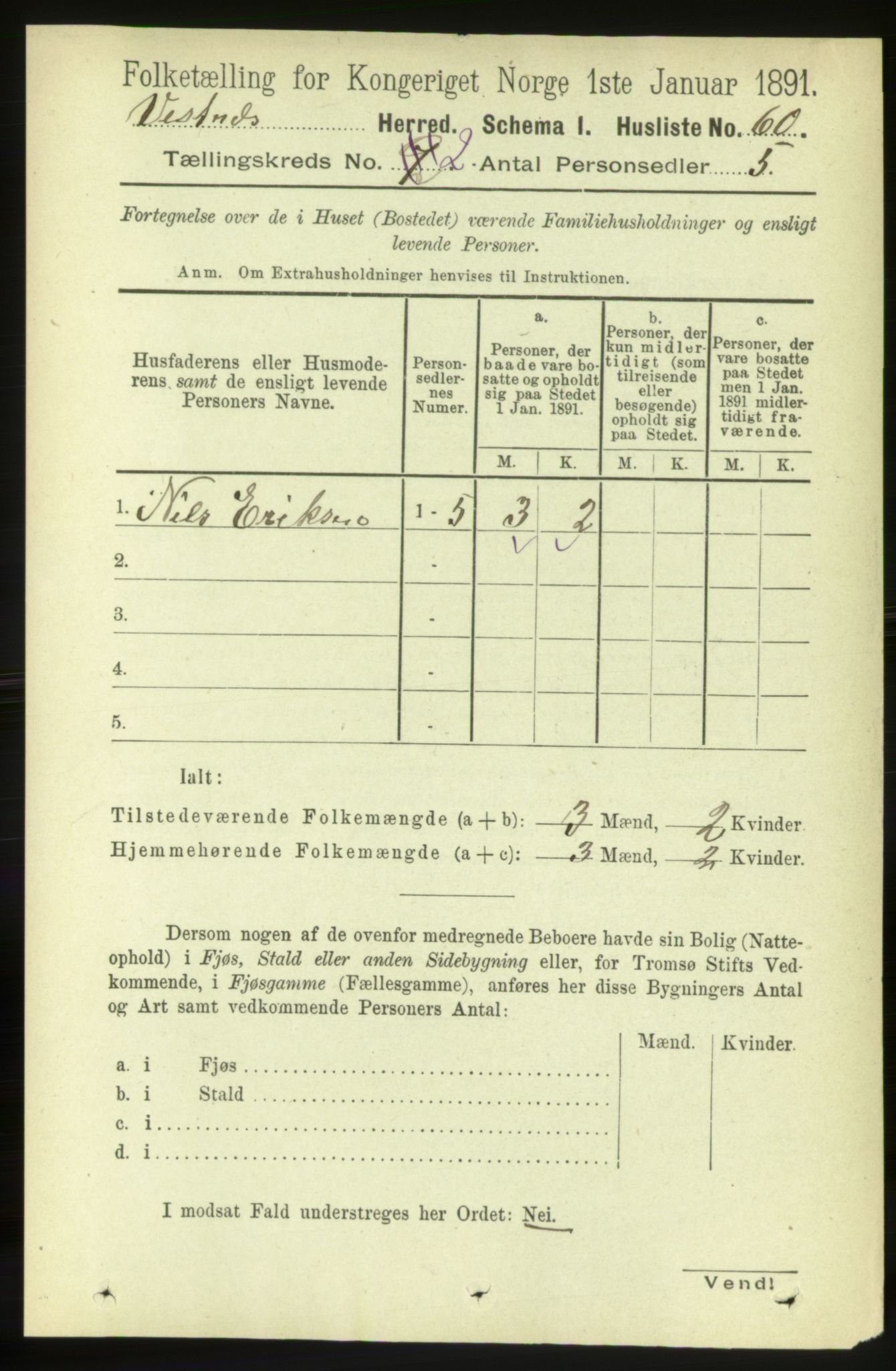 RA, 1891 census for 1535 Vestnes, 1891, p. 373