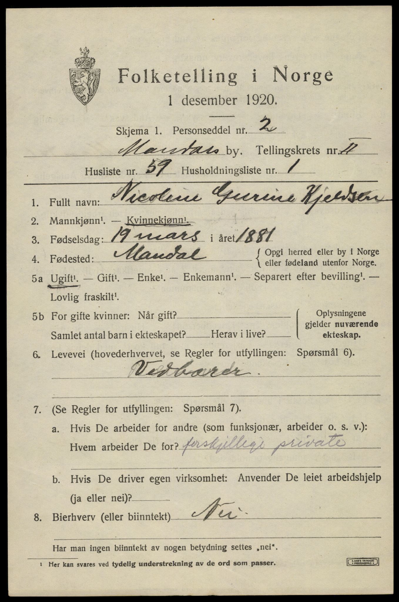 SAK, 1920 census for Mandal, 1920, p. 4771
