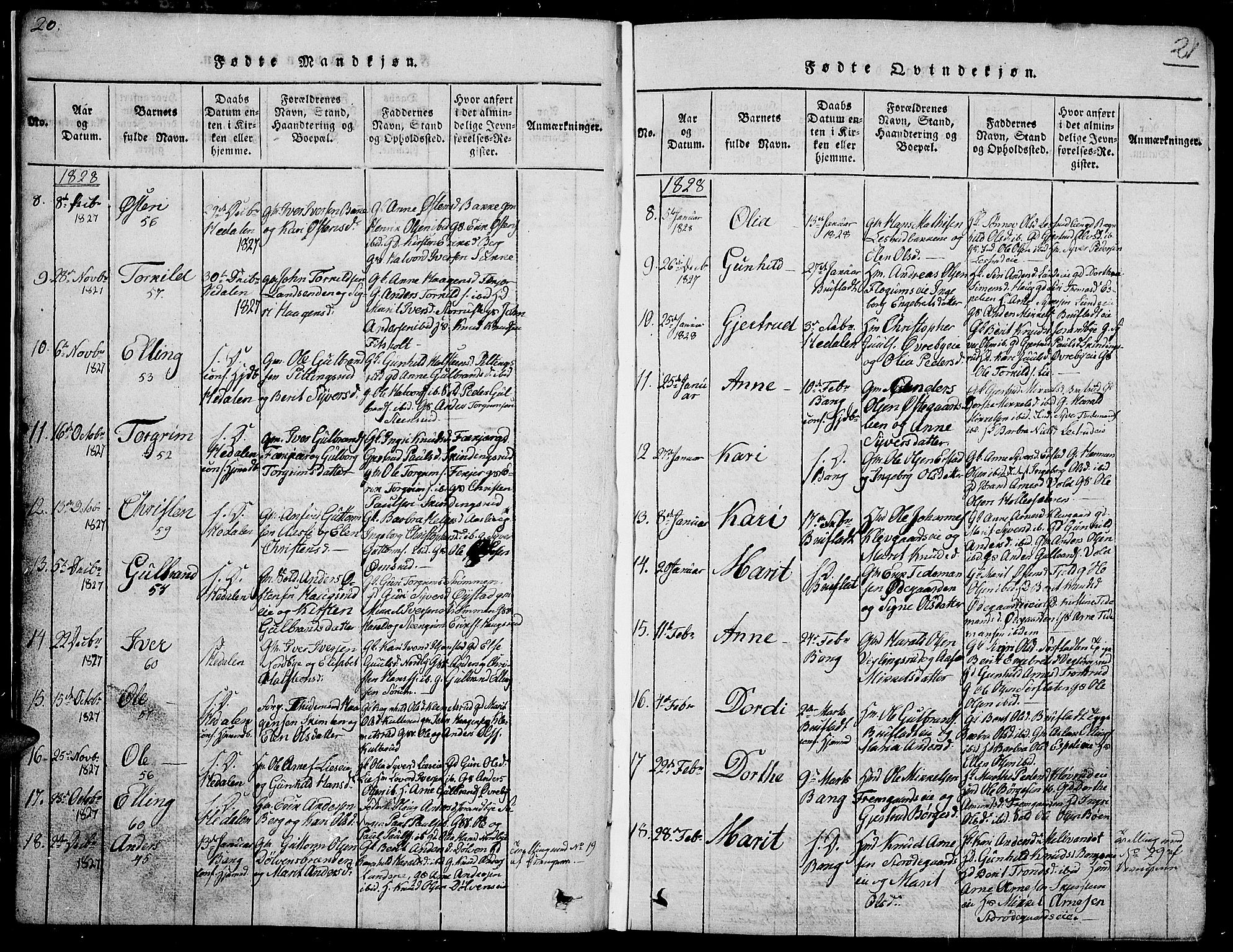 Sør-Aurdal prestekontor, SAH/PREST-128/H/Ha/Hab/L0002: Parish register (copy) no. 2, 1826-1840, p. 20-21