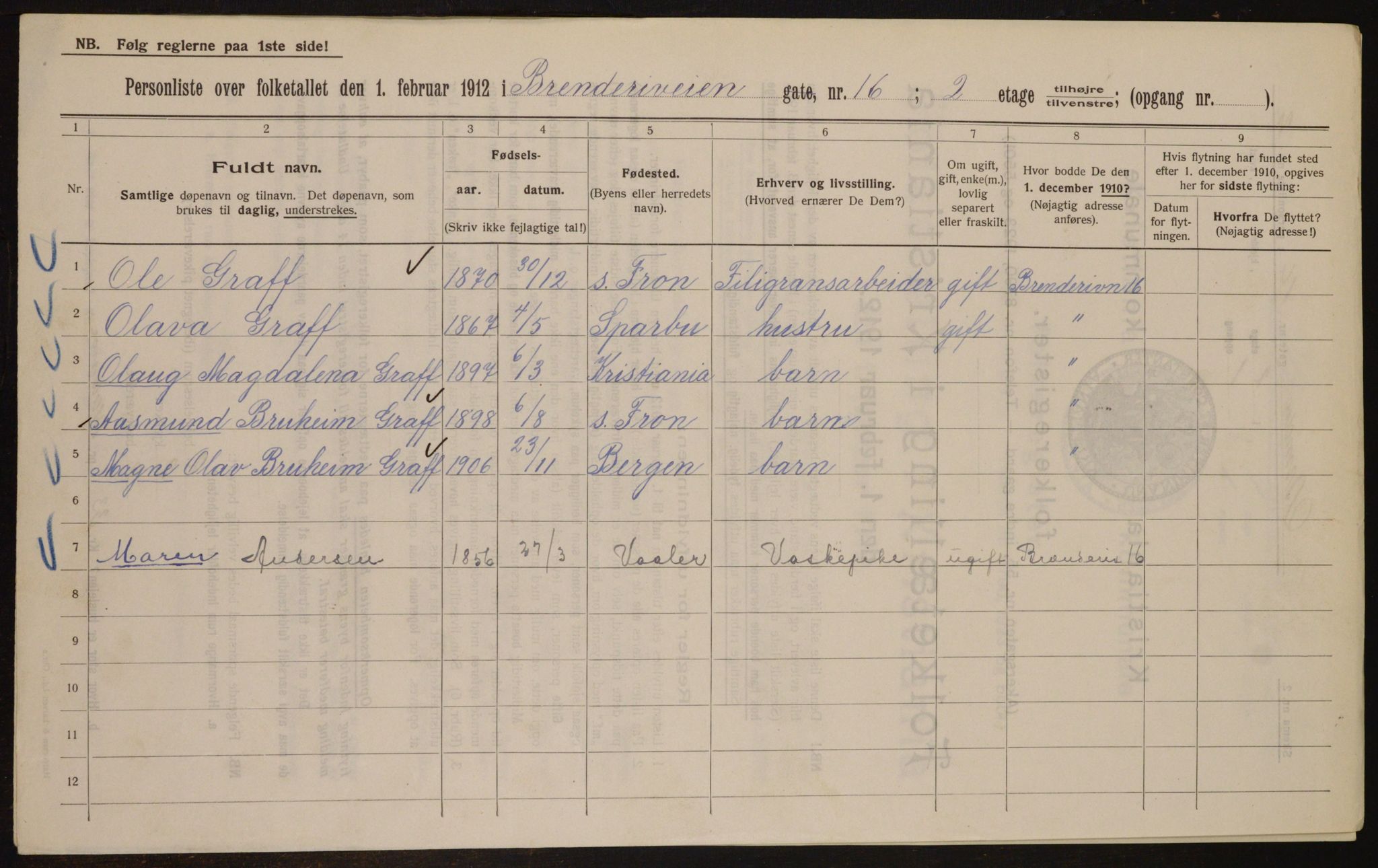 OBA, Municipal Census 1912 for Kristiania, 1912, p. 8607