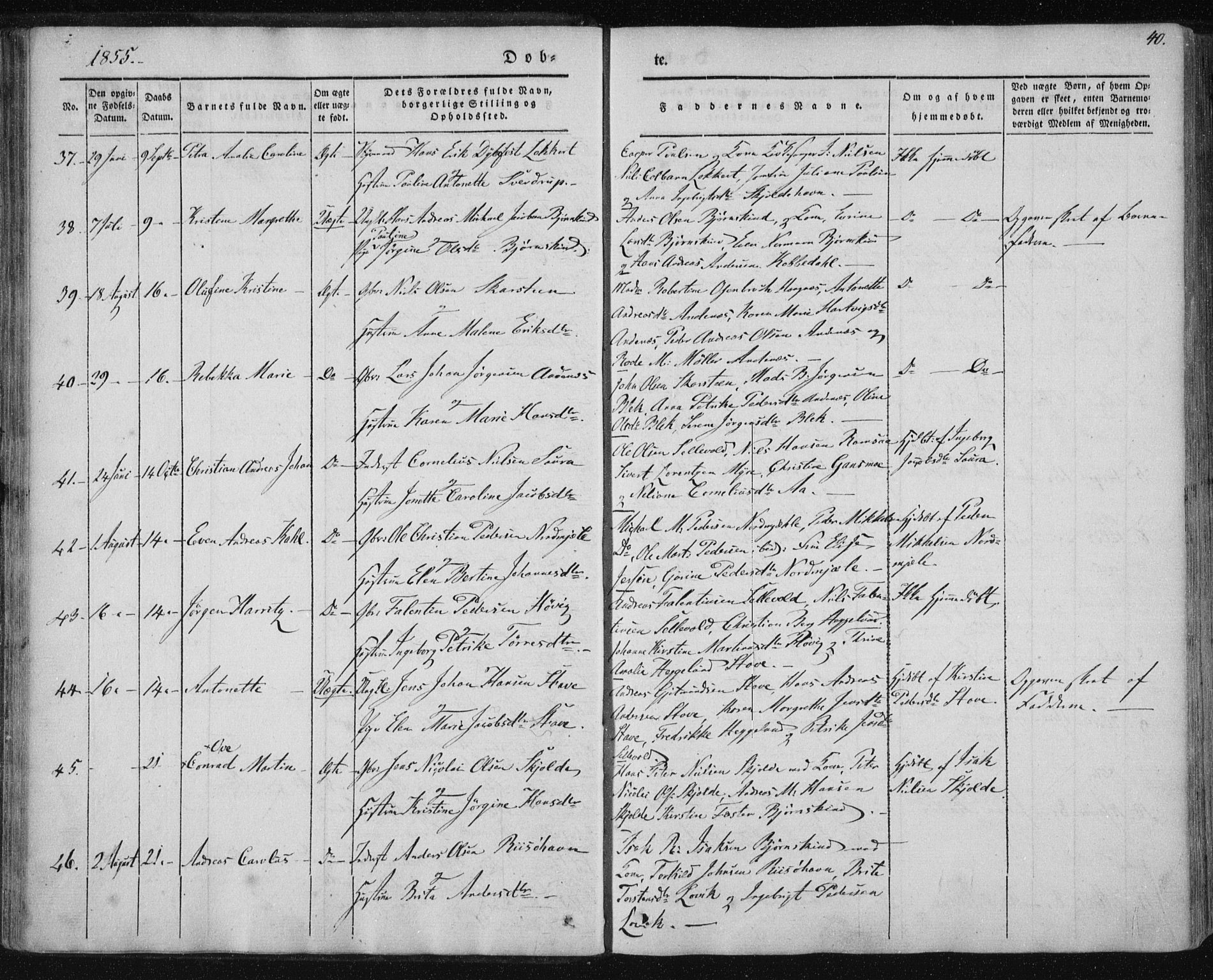 Ministerialprotokoller, klokkerbøker og fødselsregistre - Nordland, AV/SAT-A-1459/897/L1396: Parish register (official) no. 897A04, 1842-1866, p. 40