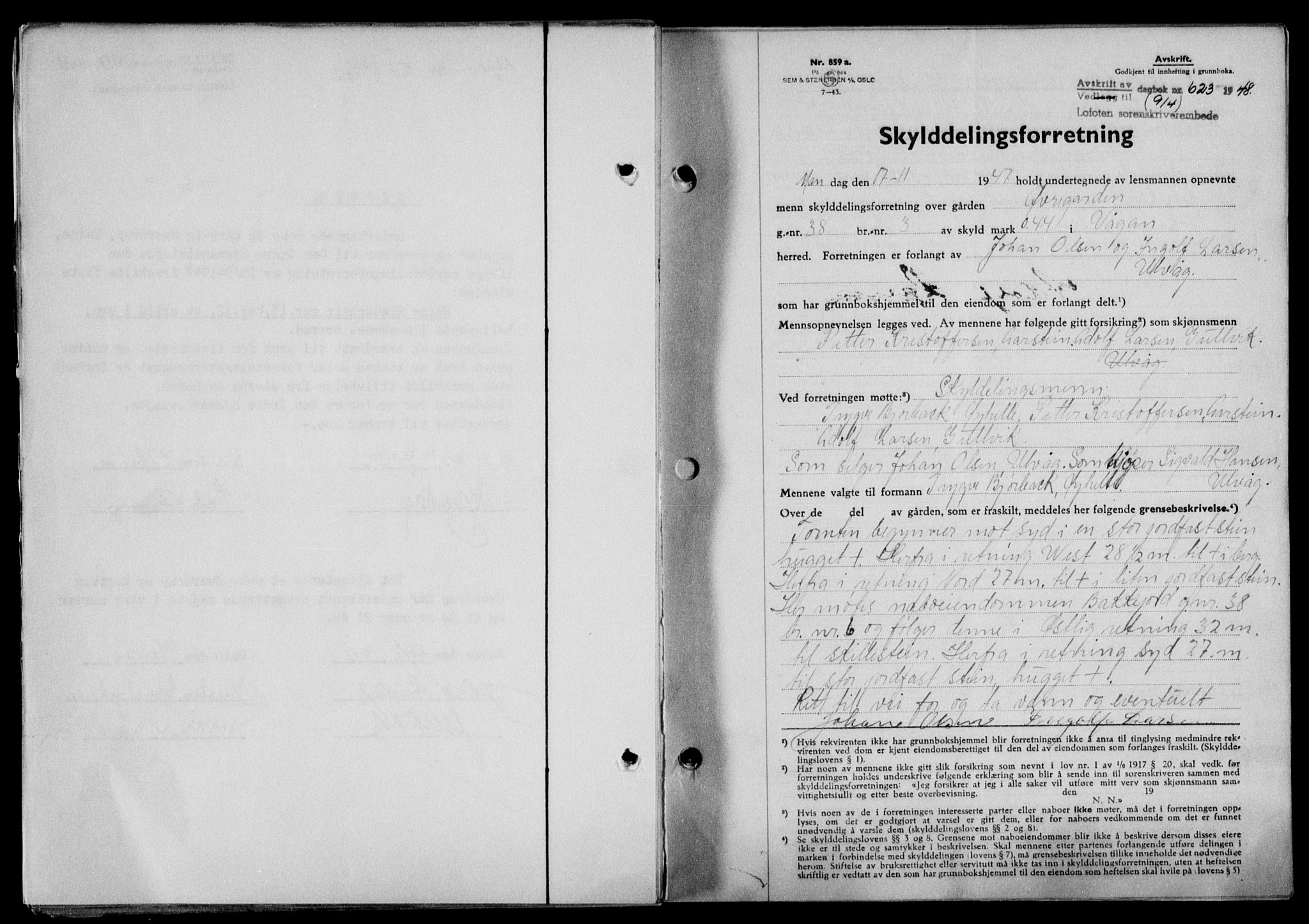 Lofoten sorenskriveri, SAT/A-0017/1/2/2C/L0018a: Mortgage book no. 18a, 1948-1948, Diary no: : 623/1948