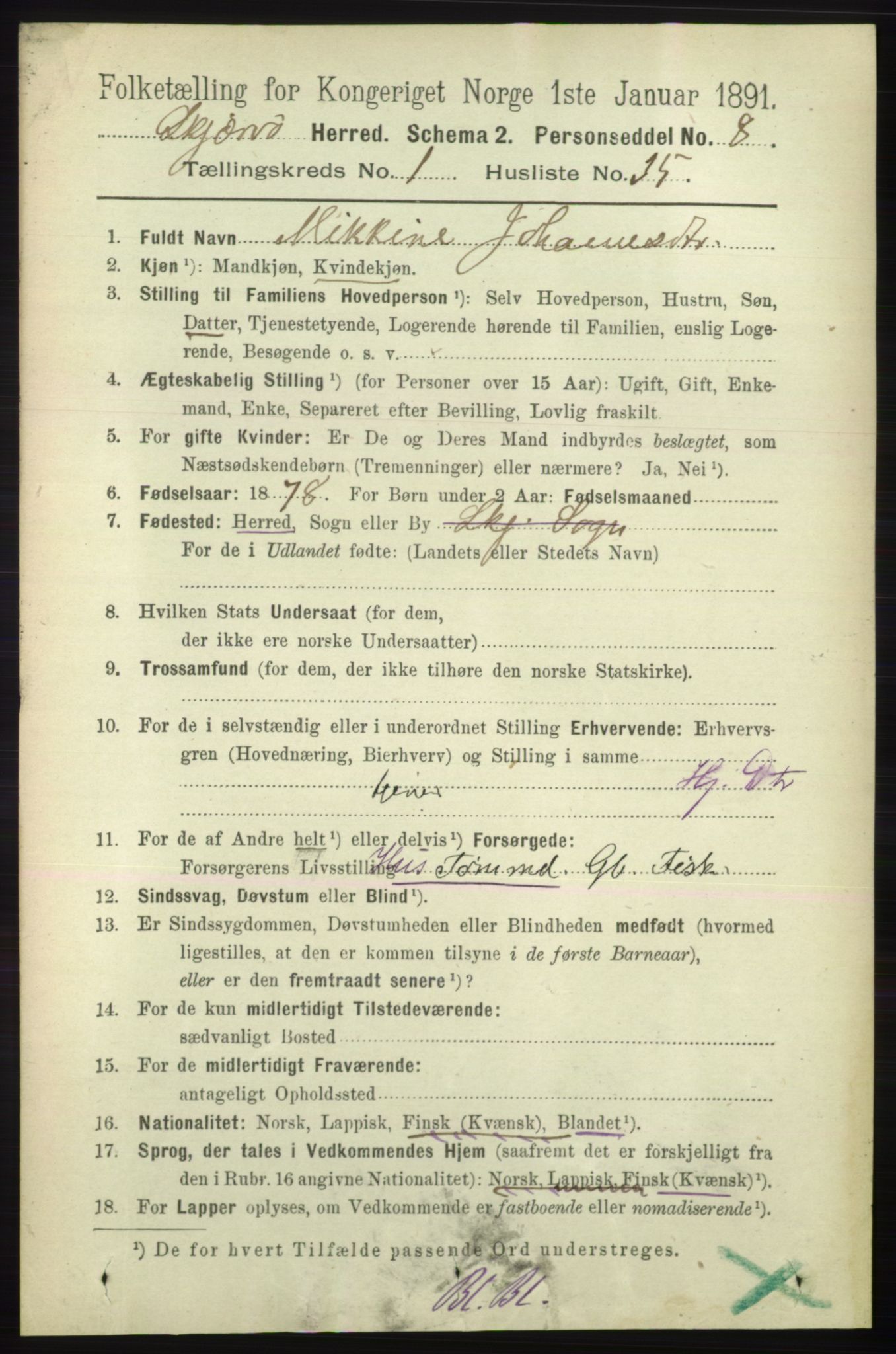 RA, 1891 census for 1941 Skjervøy, 1891, p. 399