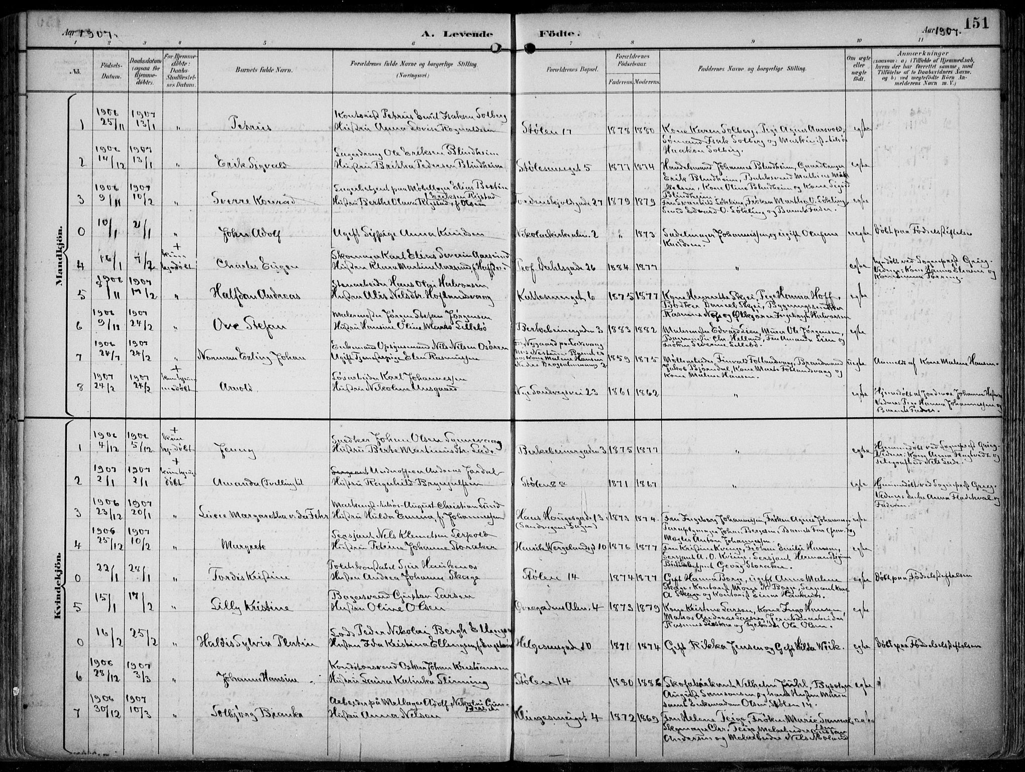 Mariakirken Sokneprestembete, SAB/A-76901/H/Hab/L0005: Parish register (copy) no. A 5, 1893-1913, p. 151