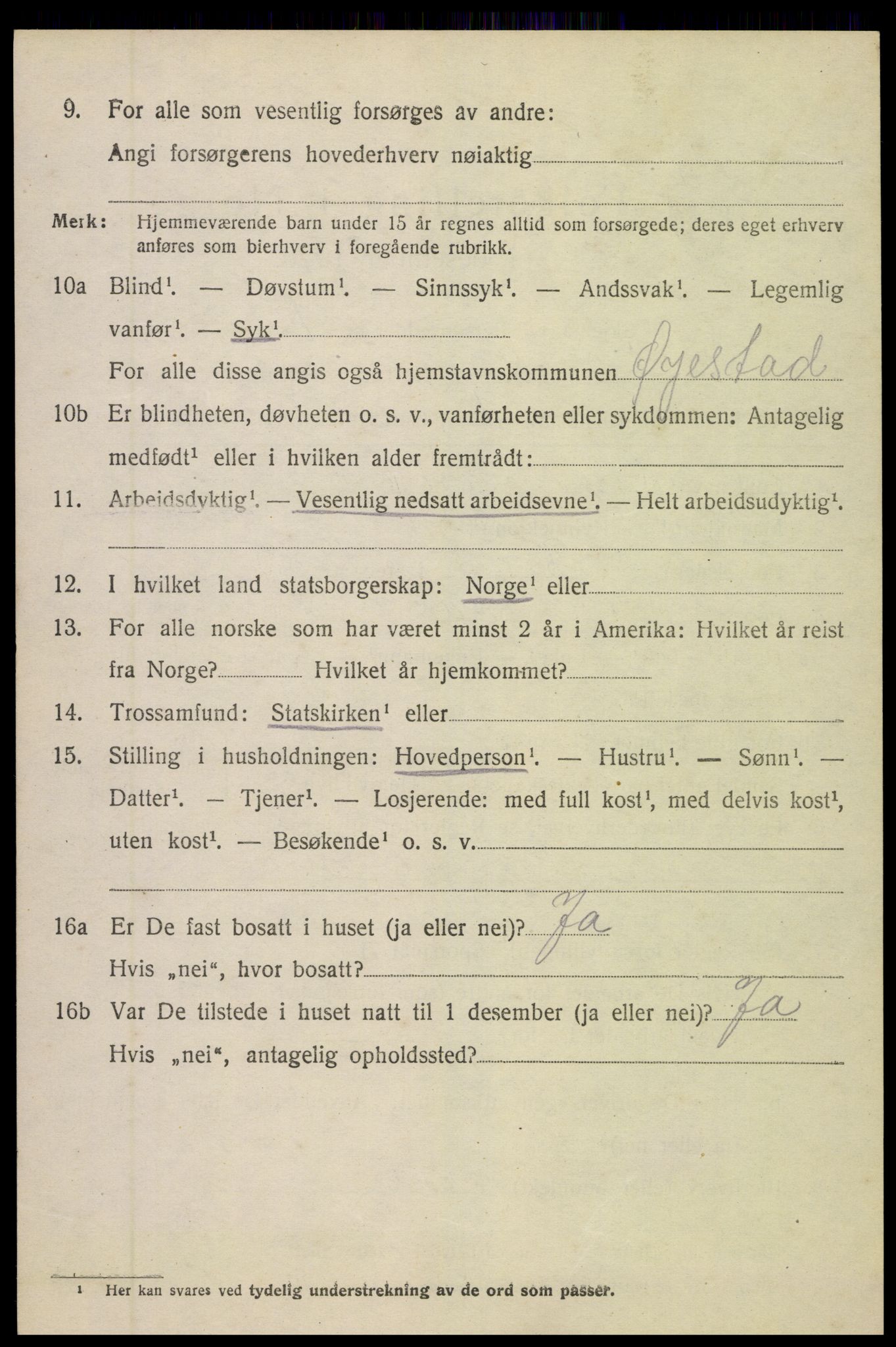 SAK, 1920 census for Øyestad, 1920, p. 2689