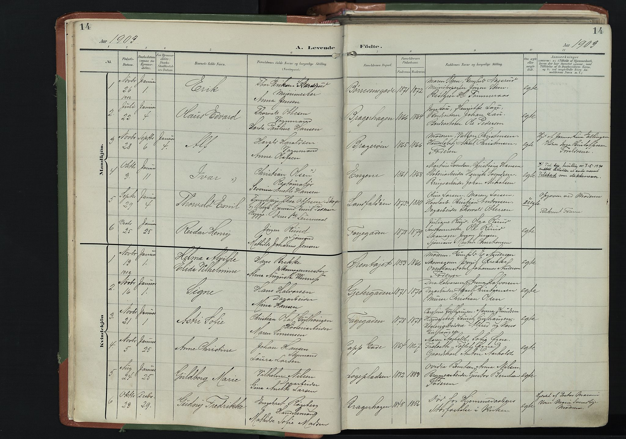 Bragernes kirkebøker, AV/SAKO-A-6/F/Fb/L0009: Parish register (official) no. II 9, 1902-1911, p. 14