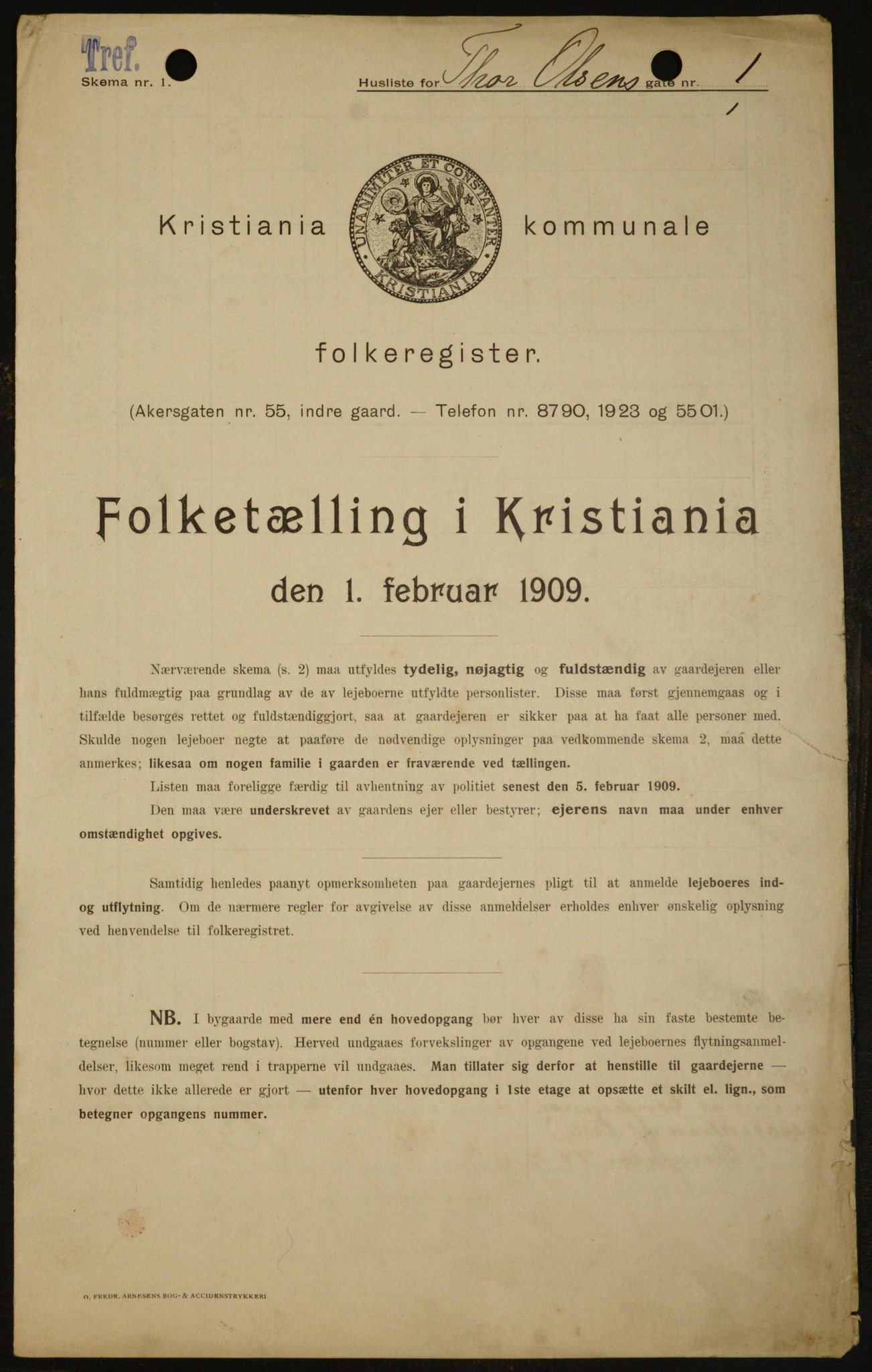 OBA, Municipal Census 1909 for Kristiania, 1909, p. 99002