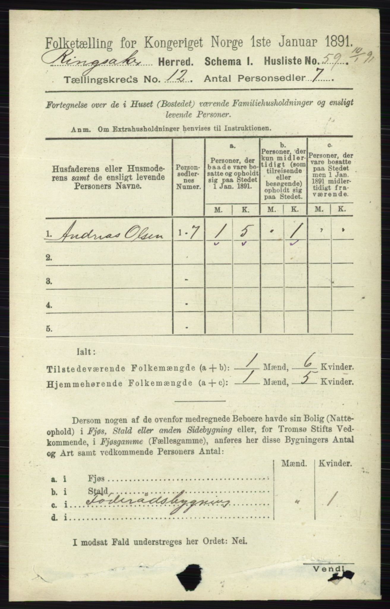 RA, 1891 census for 0412 Ringsaker, 1891, p. 6759