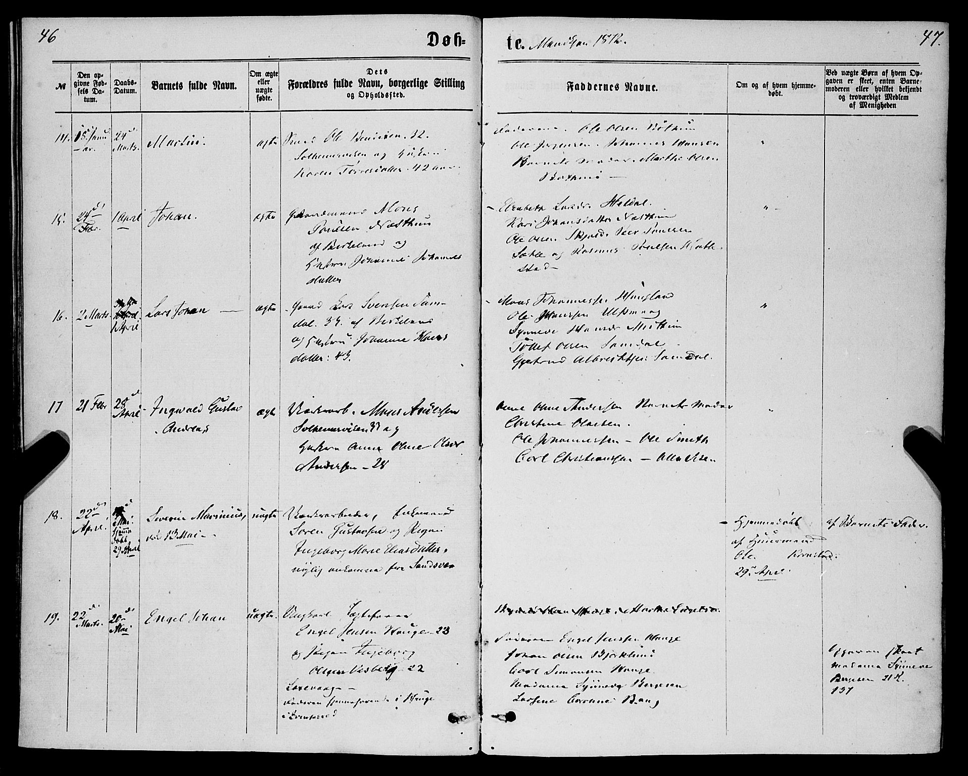 St. Jørgens hospital og Årstad sokneprestembete, AV/SAB-A-99934: Parish register (official) no. A 6, 1870-1878, p. 46-47