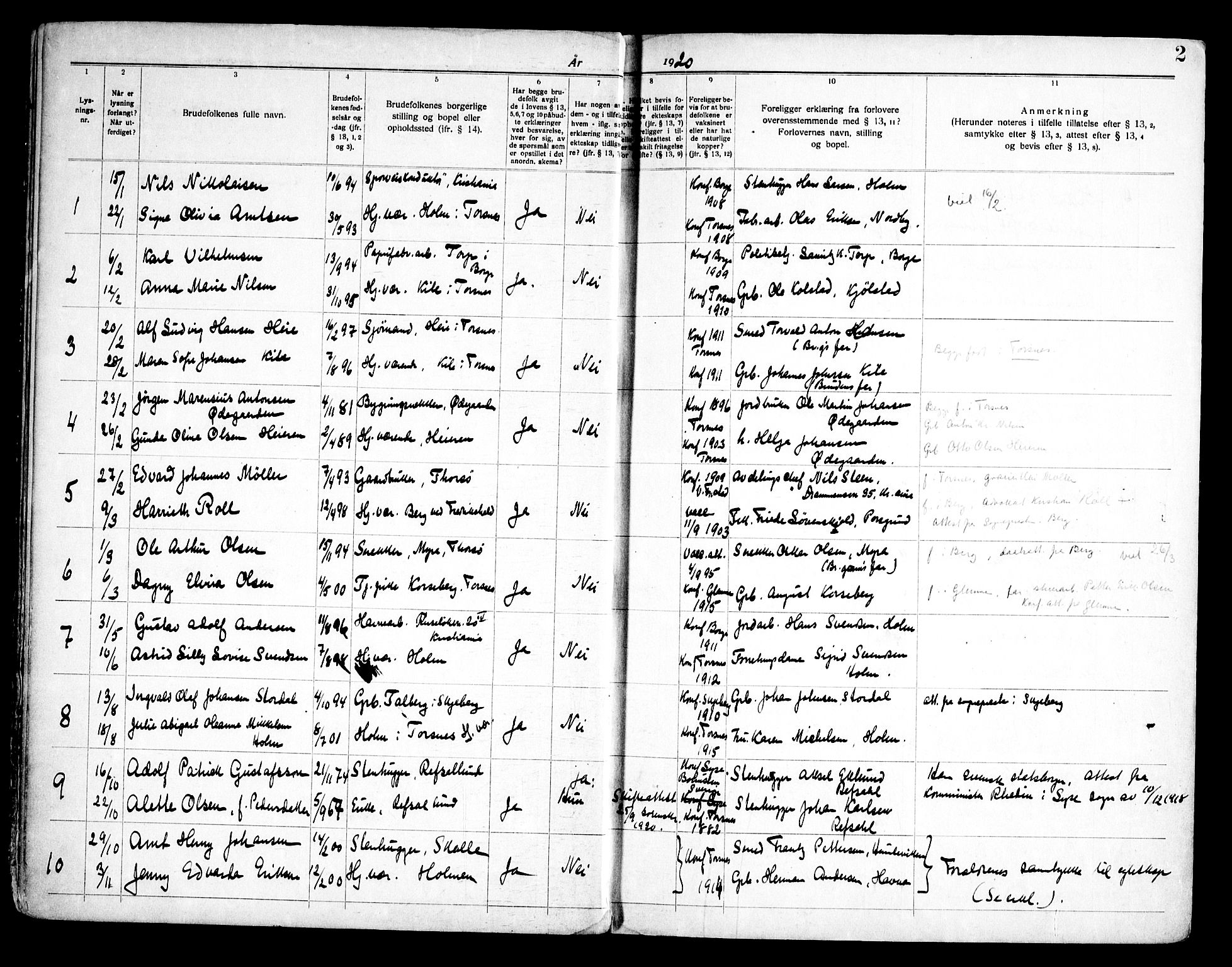Borge prestekontor Kirkebøker, AV/SAO-A-10903/H/Hb/L0001: Banns register no. II 1, 1919-1966, p. 2