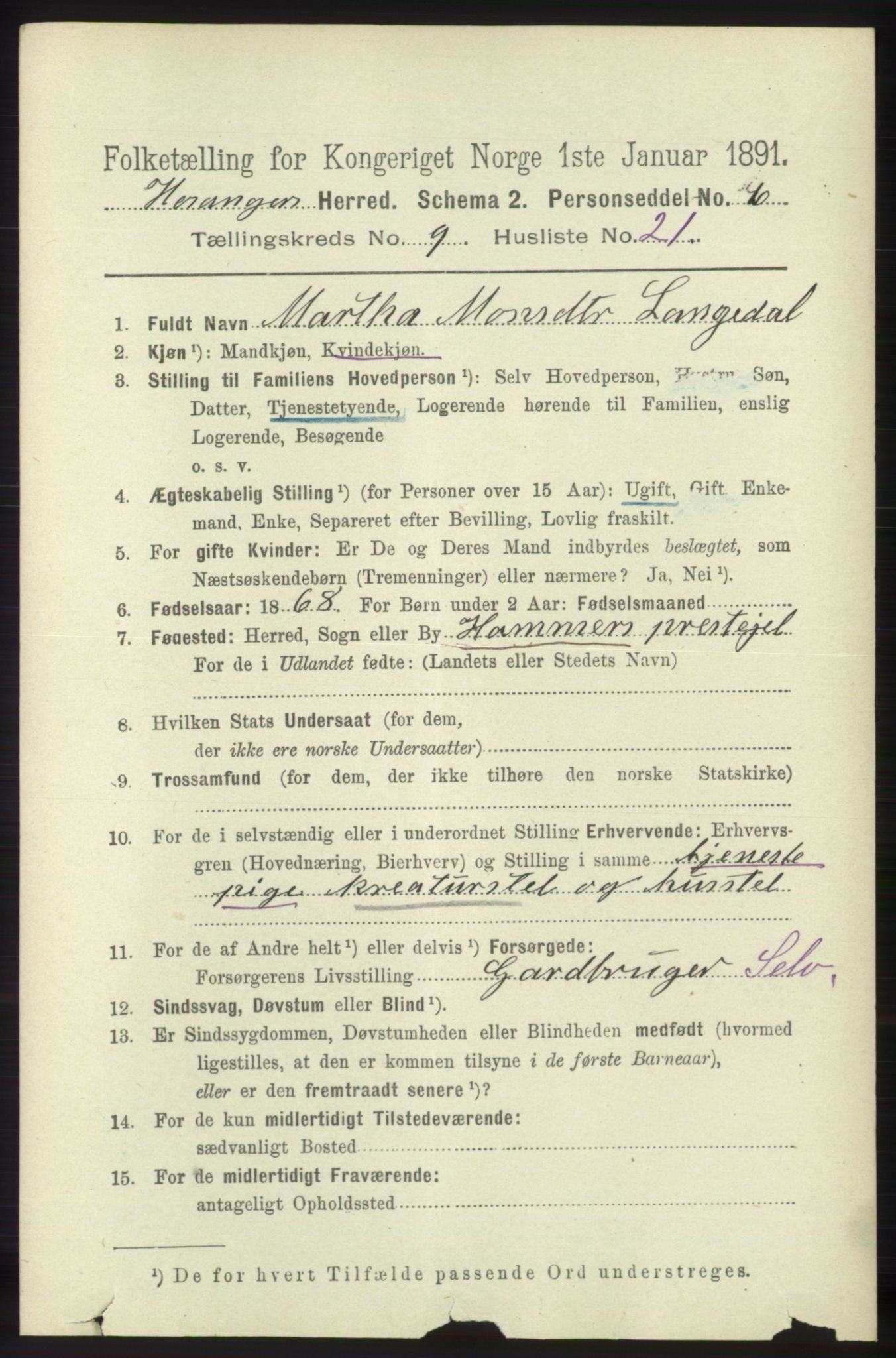 RA, 1891 census for 1253 Hosanger, 1891, p. 3420