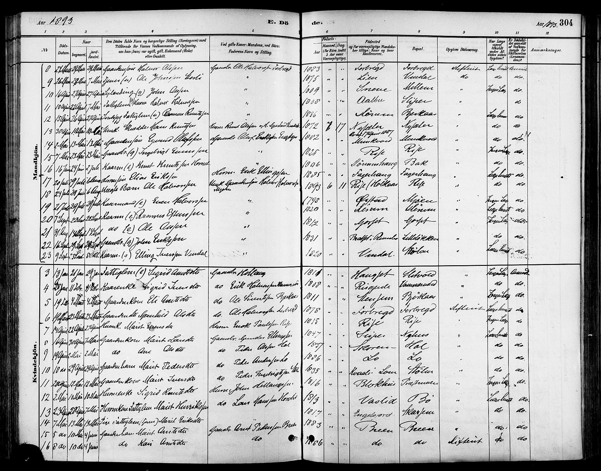 Ministerialprotokoller, klokkerbøker og fødselsregistre - Sør-Trøndelag, SAT/A-1456/678/L0901: Parish register (official) no. 678A10, 1881-1894, p. 304