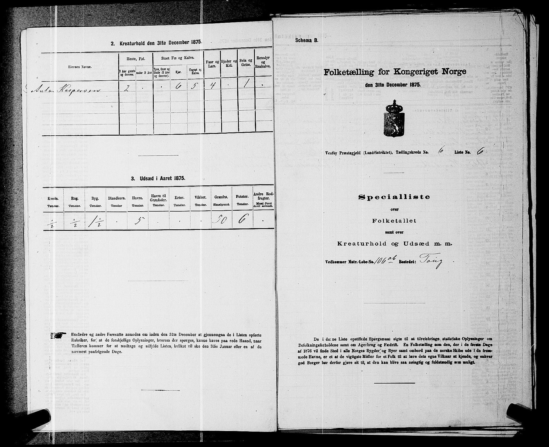 RA, 1875 census for 0211L Vestby/Vestby, Garder og Såner, 1875, p. 900