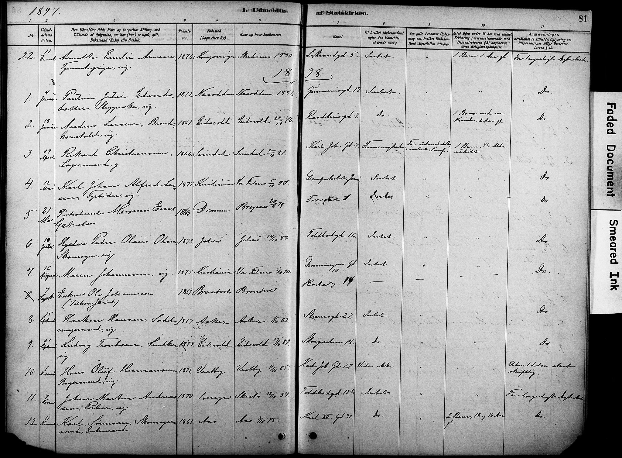 Oslo domkirke Kirkebøker, SAO/A-10752/F/Fa/L0038: Parish register (official) no. 38, 1878-1921, p. 81