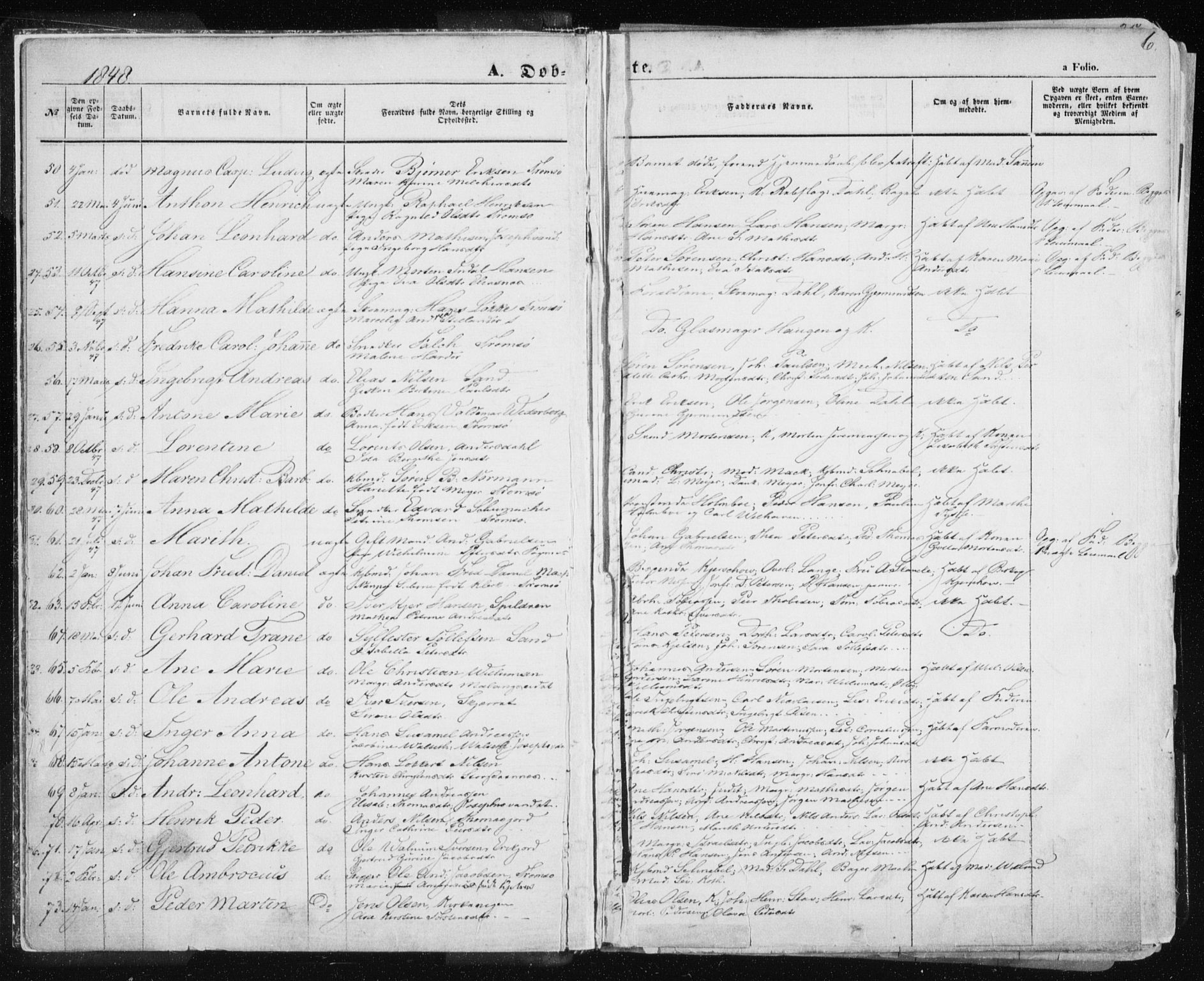 Tromsø sokneprestkontor/stiftsprosti/domprosti, SATØ/S-1343/G/Ga/L0010kirke: Parish register (official) no. 10, 1848-1855, p. 6
