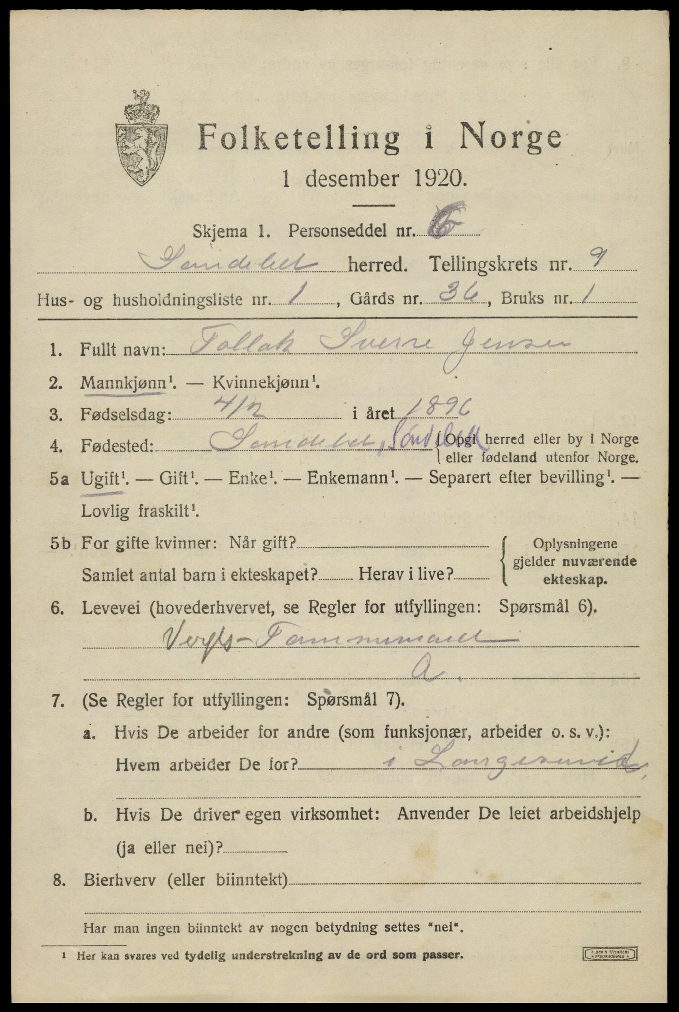 SAK, 1920 census for Søndeled, 1920, p. 4579