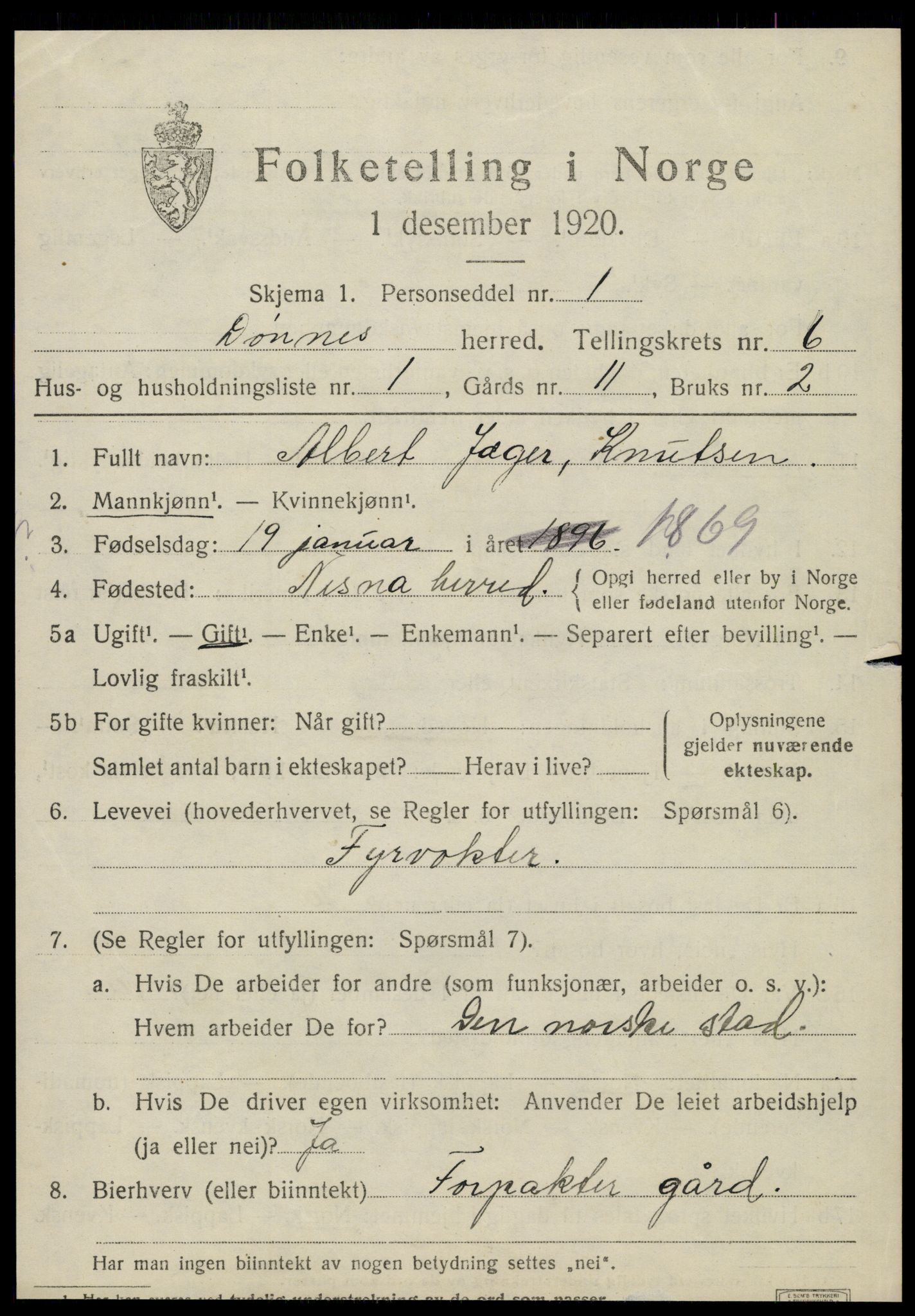 SAT, 1920 census for Dønnes, 1920, p. 3352