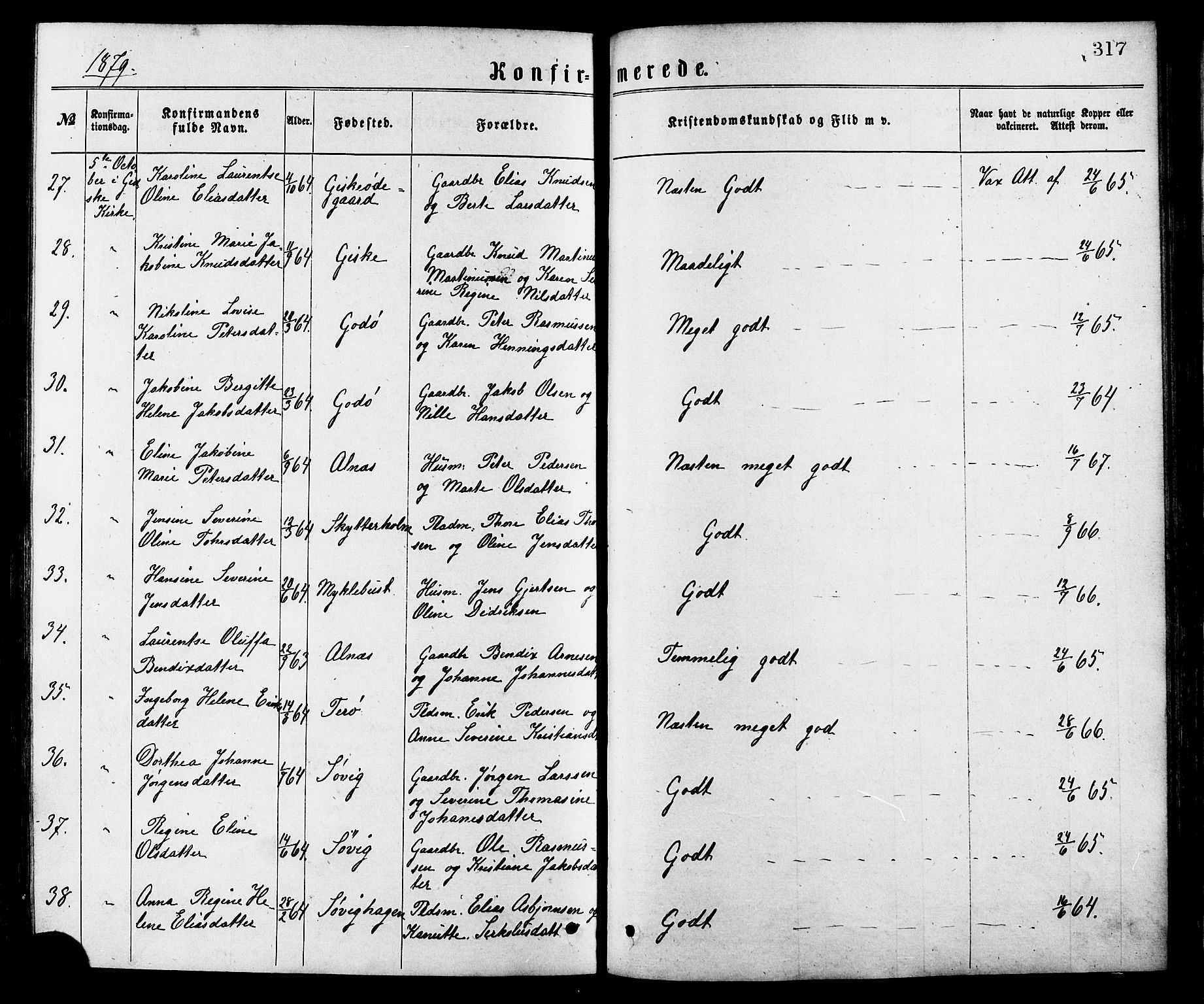 Ministerialprotokoller, klokkerbøker og fødselsregistre - Møre og Romsdal, AV/SAT-A-1454/528/L0400: Parish register (official) no. 528A11, 1871-1879, p. 317