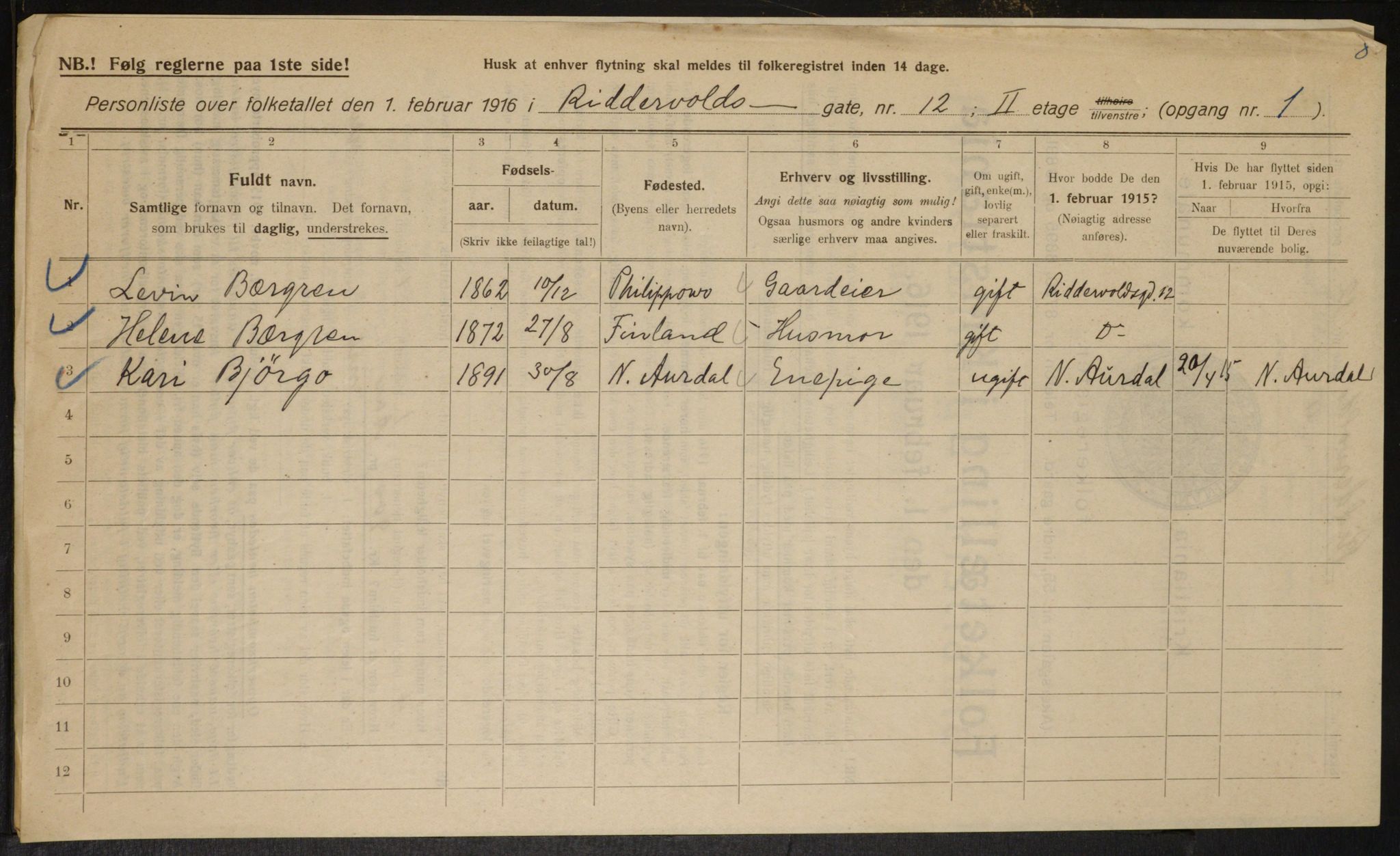 OBA, Municipal Census 1916 for Kristiania, 1916, p. 85326