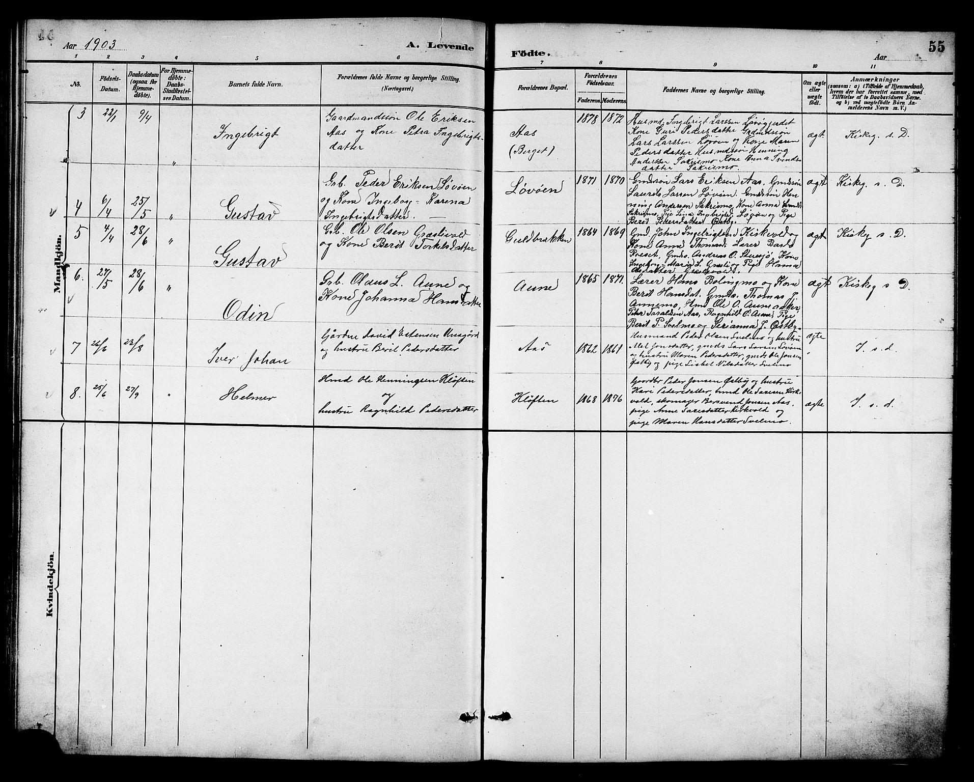 Ministerialprotokoller, klokkerbøker og fødselsregistre - Sør-Trøndelag, SAT/A-1456/698/L1167: Parish register (copy) no. 698C04, 1888-1907, p. 55