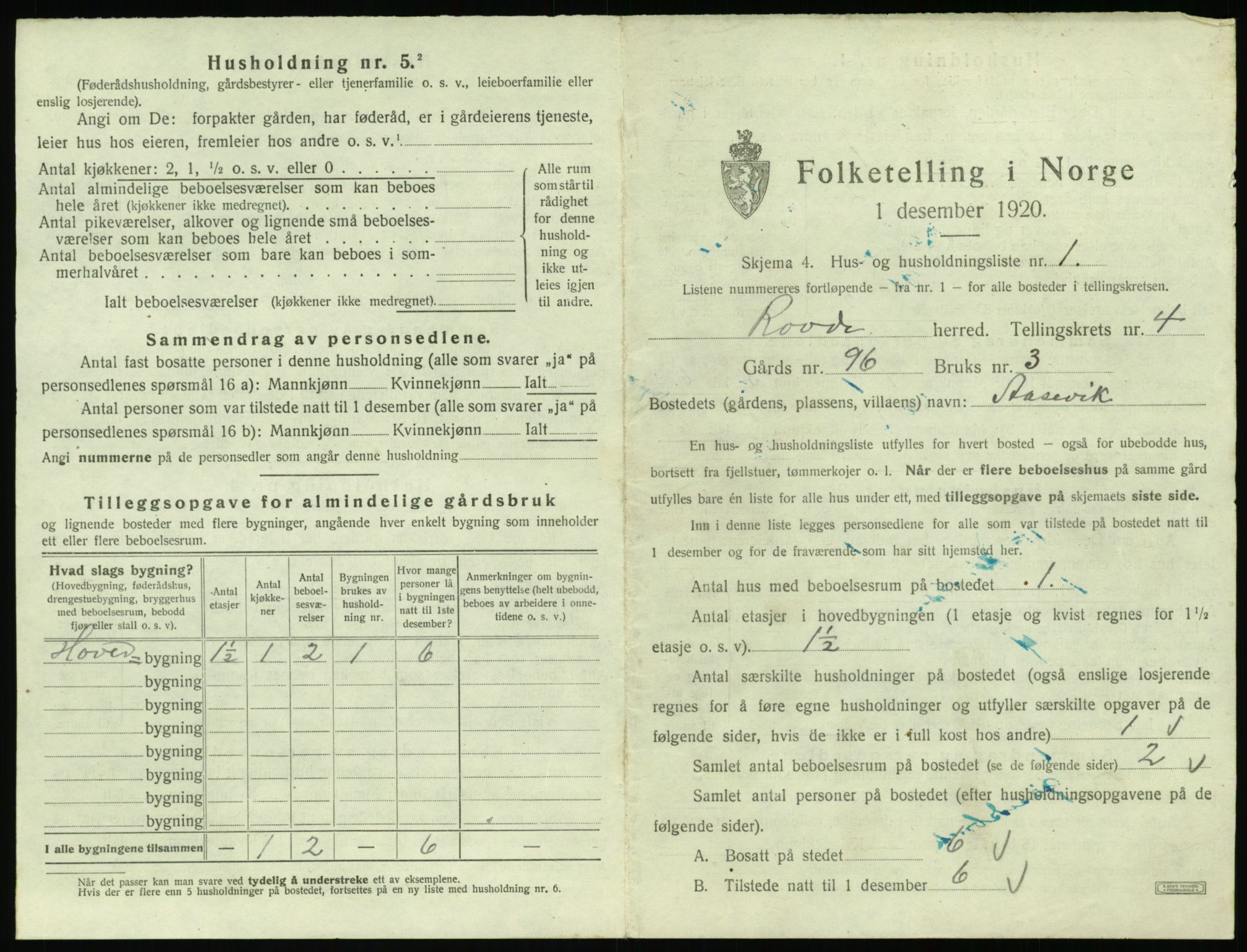 SAT, 1920 census for Rovde, 1920, p. 179