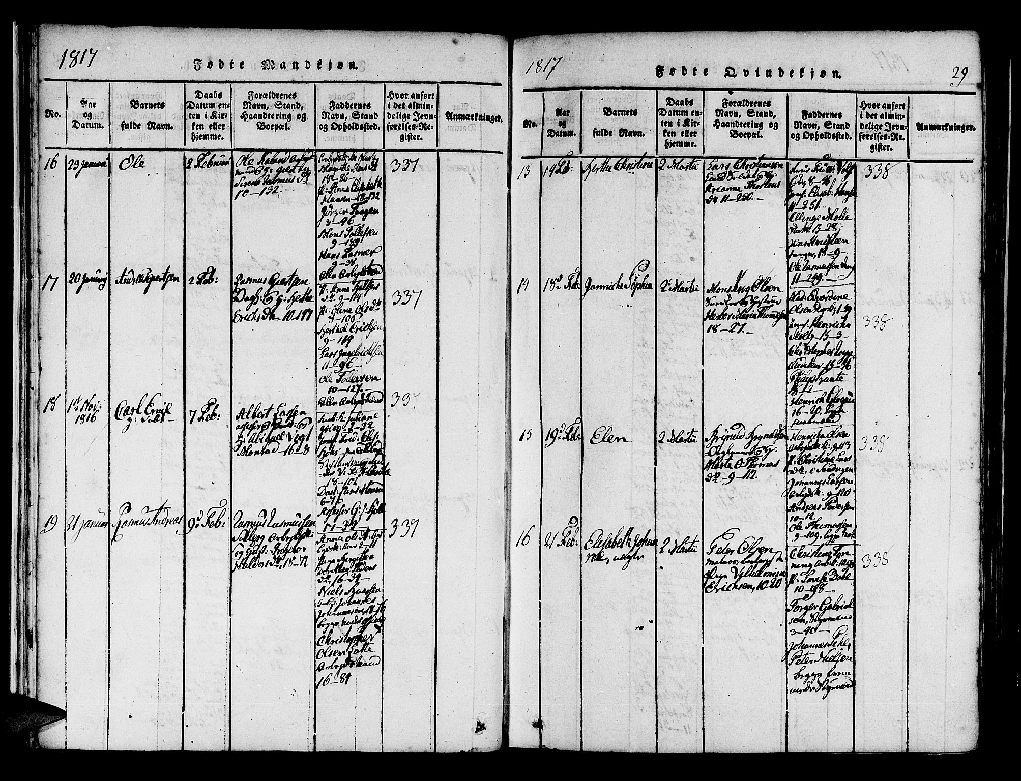 Domkirken sokneprestembete, AV/SAB-A-74801/H/Haa/L0010: Parish register (official) no. A 10, 1816-1821, p. 29