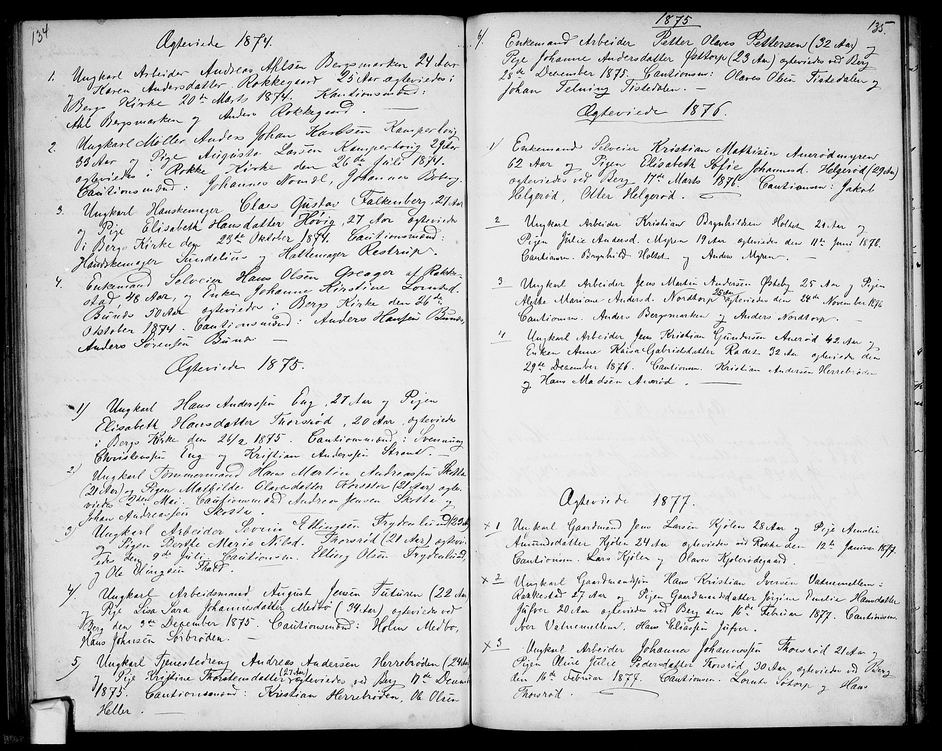 Berg prestekontor Kirkebøker, AV/SAO-A-10902/G/Gc/L0002: Parish register (copy) no. III 2, 1856-1887, p. 134-135