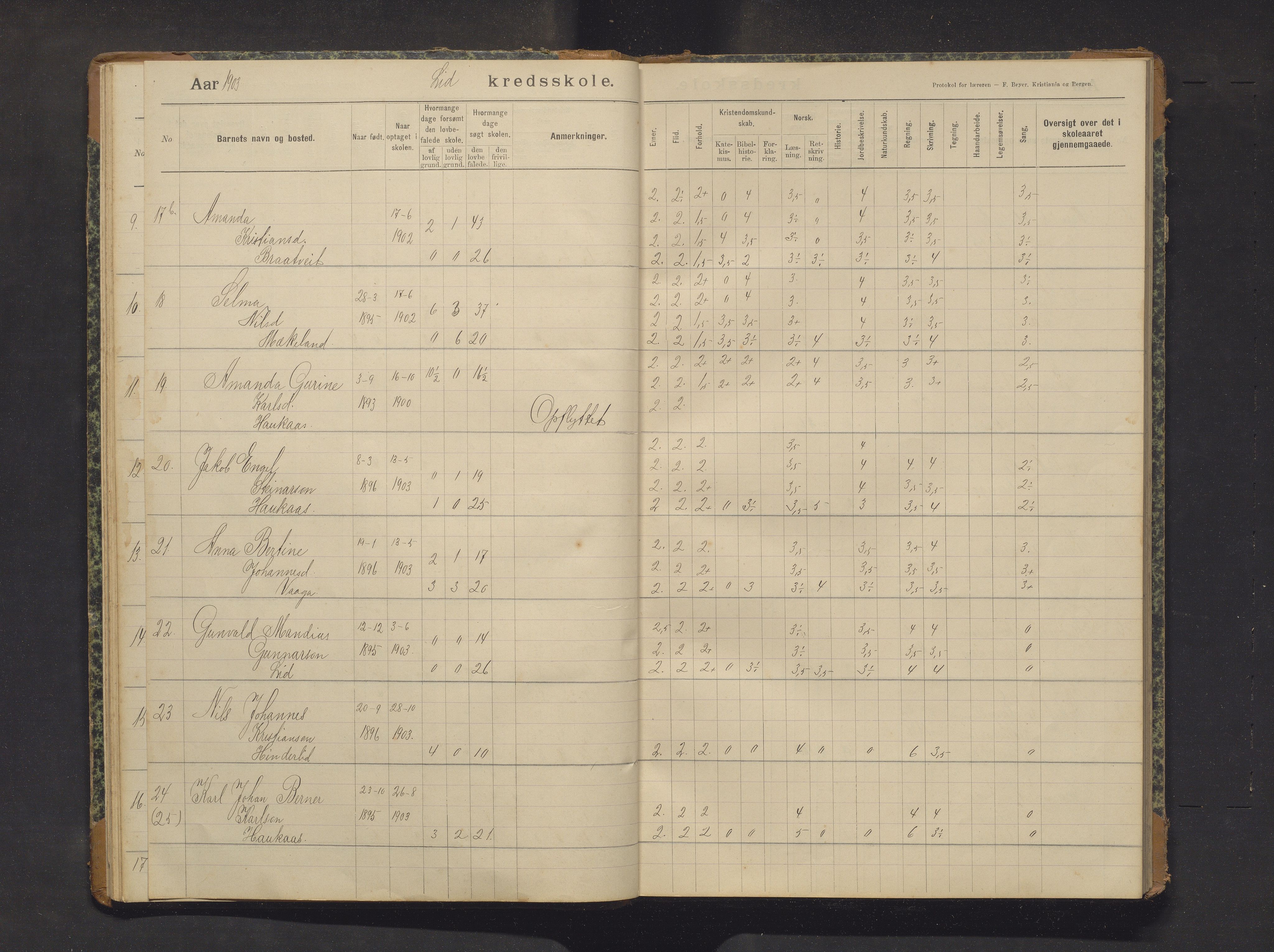 Sveio kommune. Barneskulane, IKAH/1216-231/F/Fa/L0029: Skuleprotokoll for Lid skule, 1903-1915, p. 13