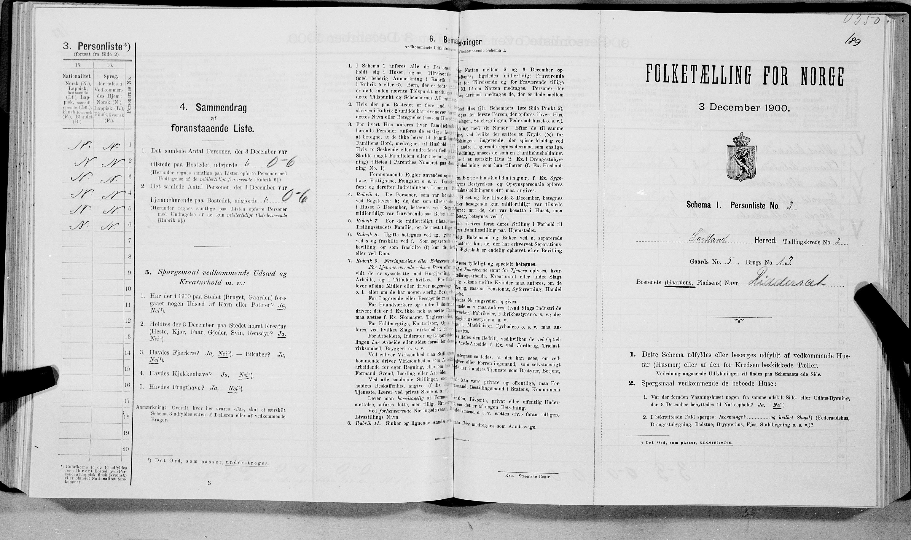 SAT, 1900 census for Sortland, 1900, p. 208